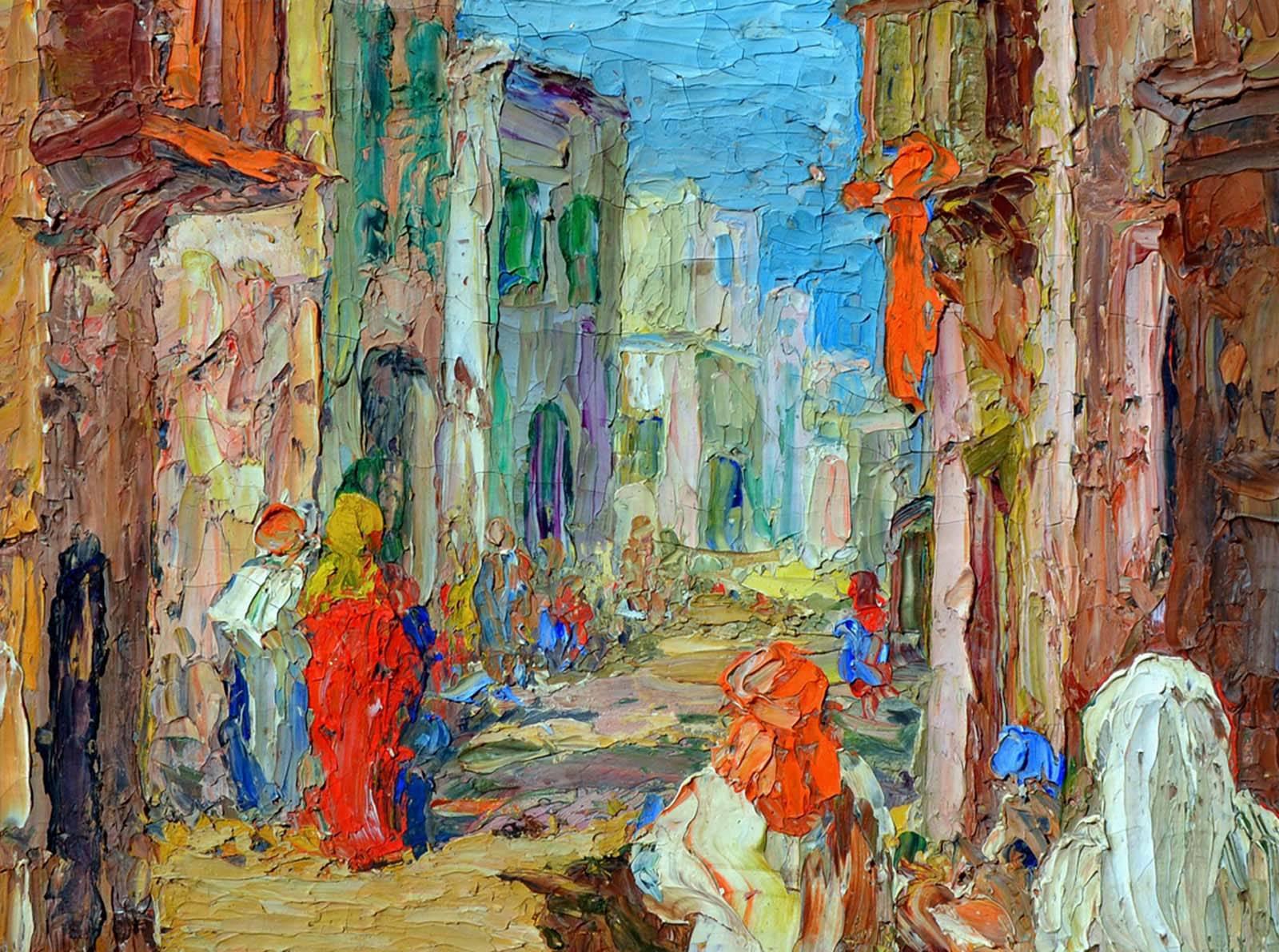 1930's Moroccan Street Scene - Impressionist Painting by Velda Buys Gateley