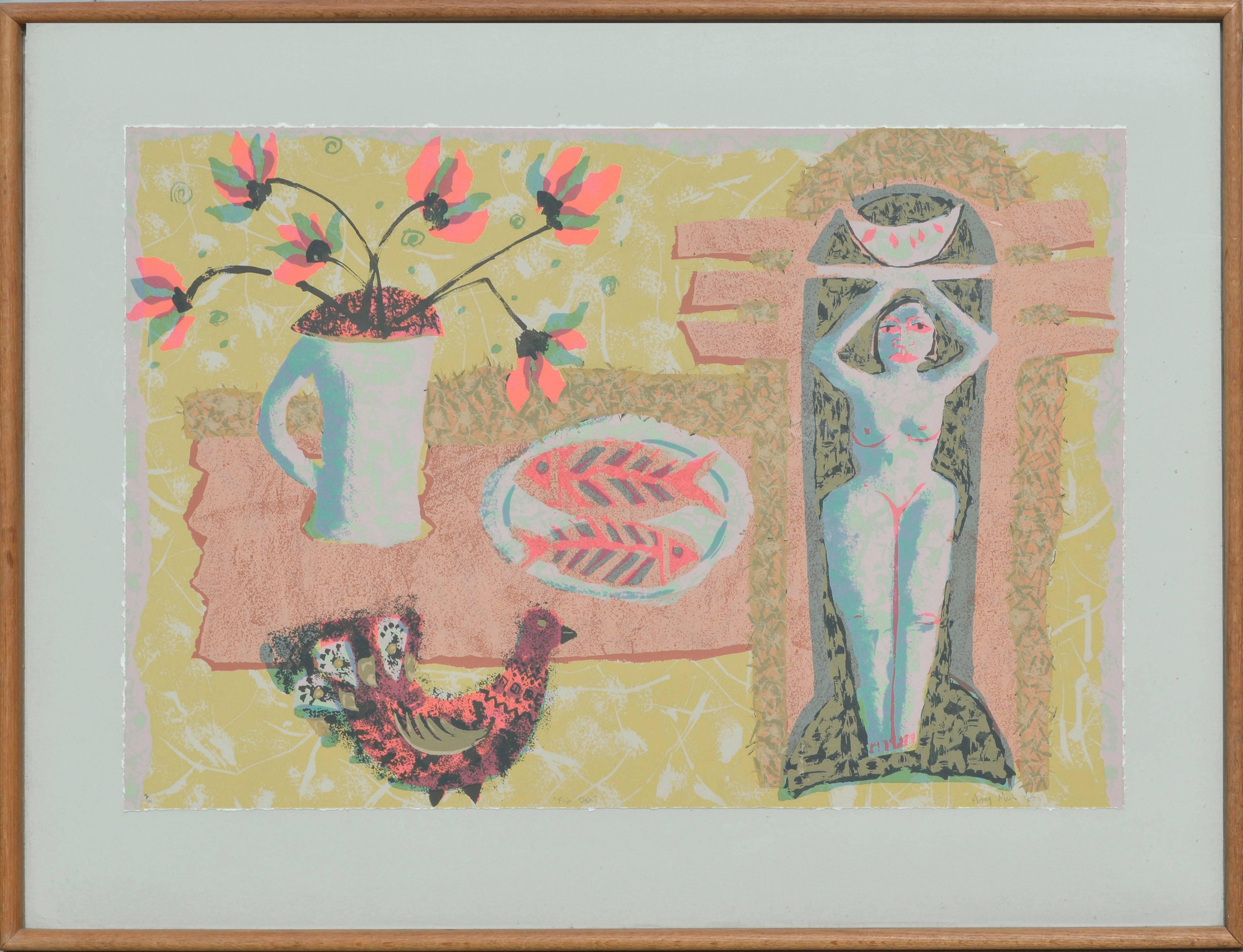 "Plato de pescado" - Bodegón abstracto figurativo