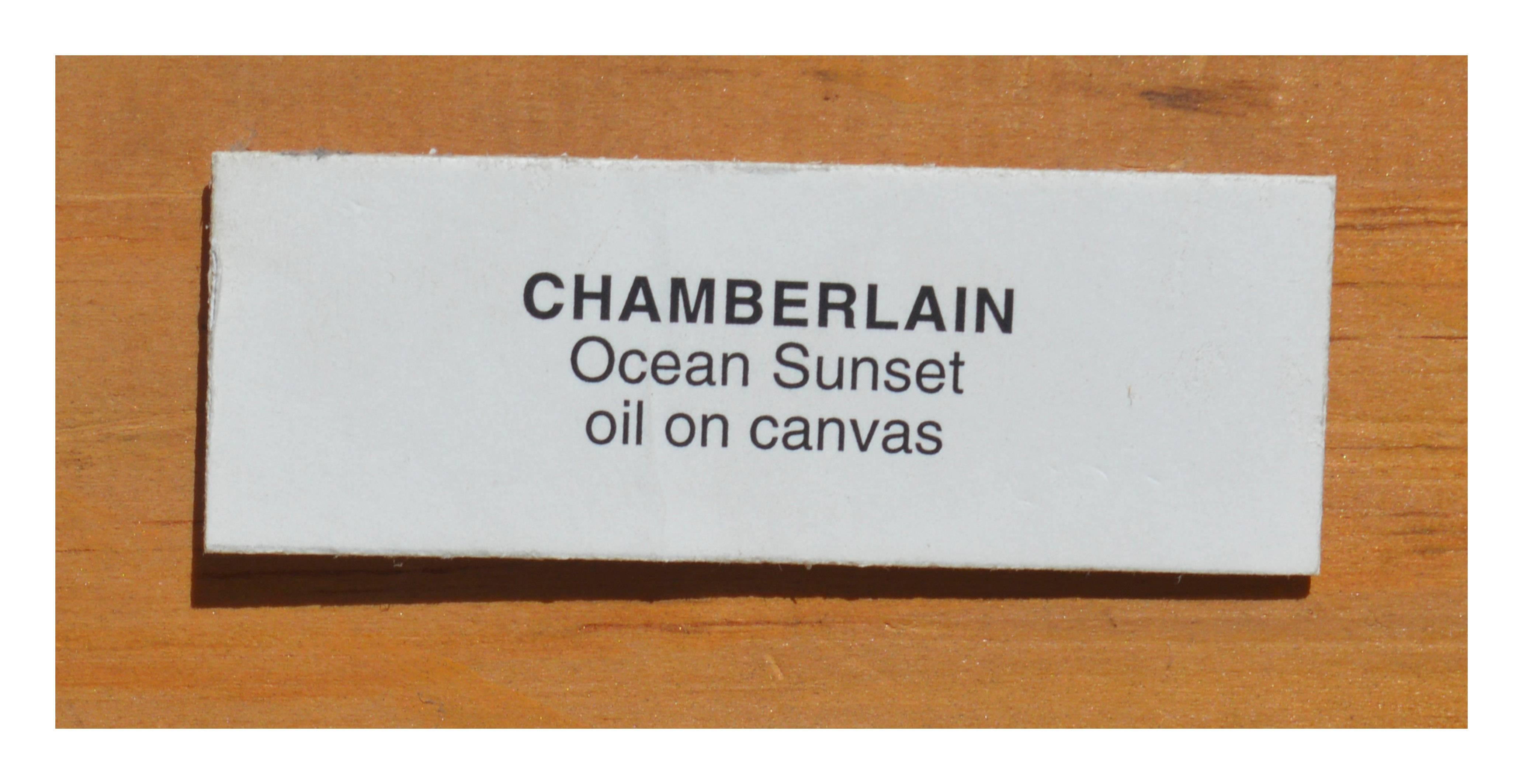 Mid Century Ocean Sunset Seascape - Realist Painting by Cecil F. Chamberlin