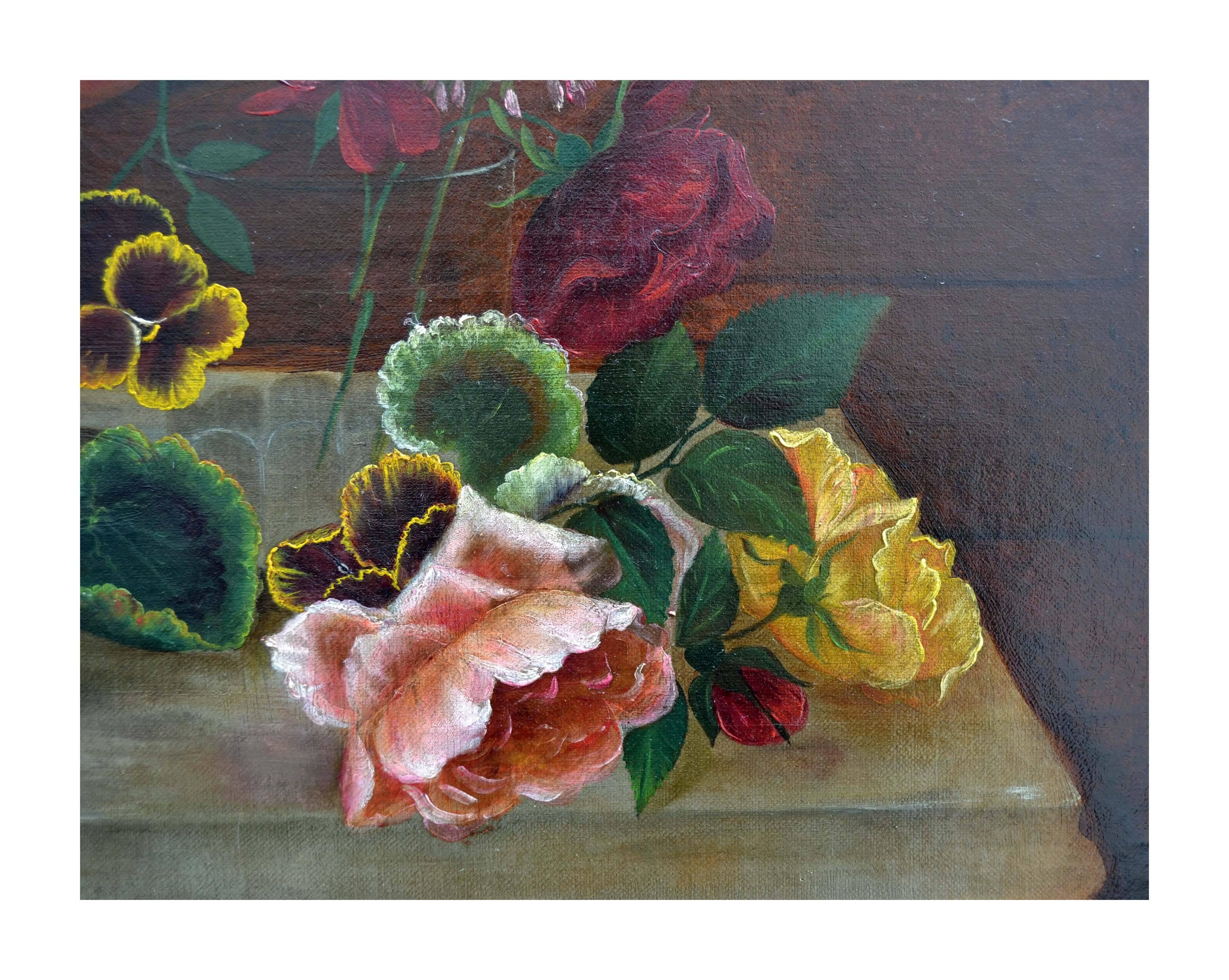 Victorian Floral and Fruit Still Life - Brown Still-Life Painting by Unknown
