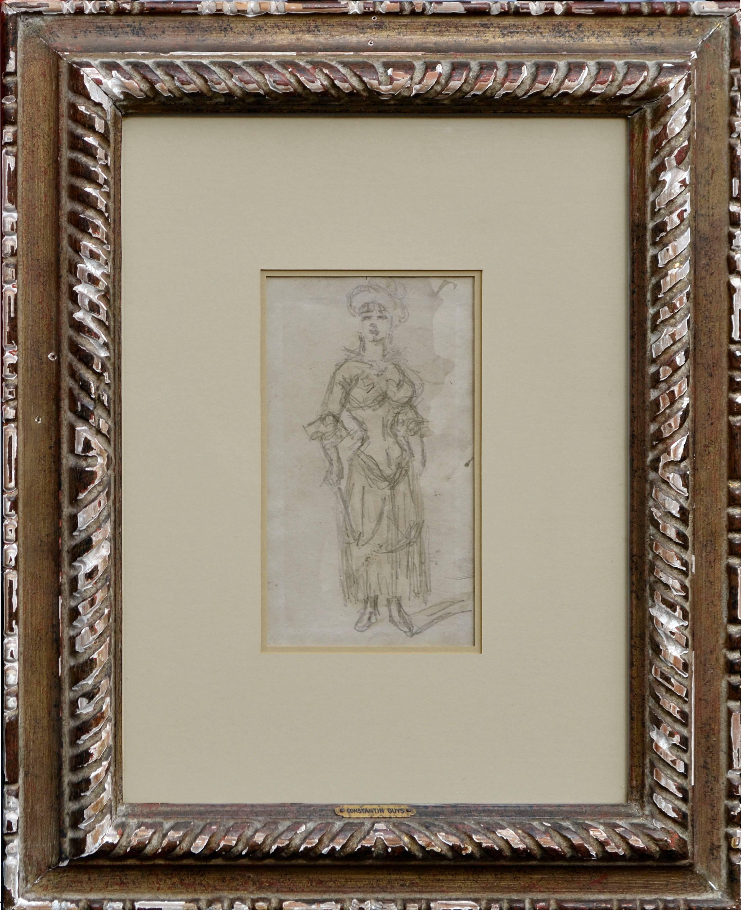 Constantin Ernest Adolphe Hyacinthe Guys Figurative Art - 1860s Drawing L'Amazon Figurative