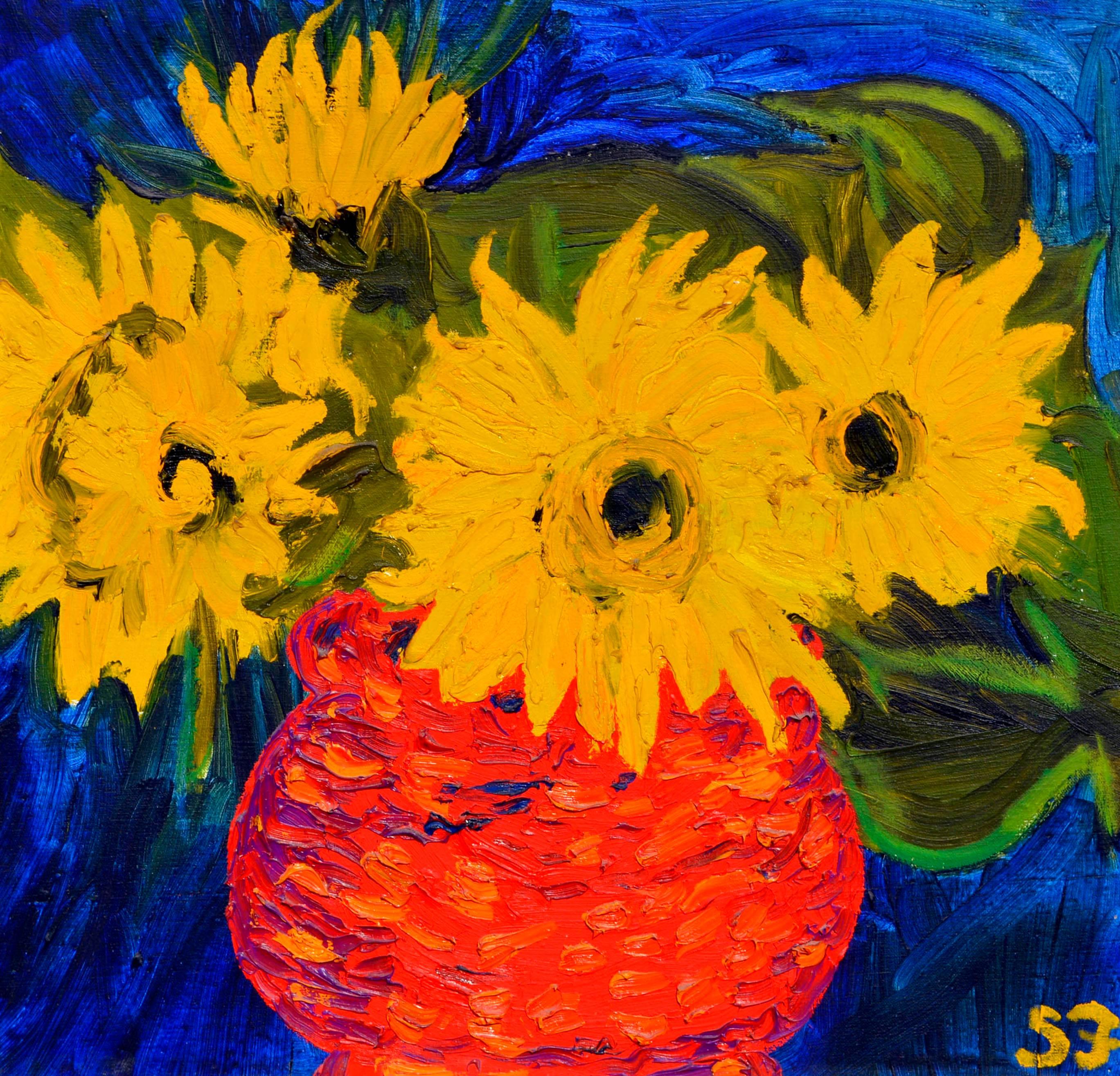 Mid Century Sunflowers Still Life - Painting by Stan Fullerton