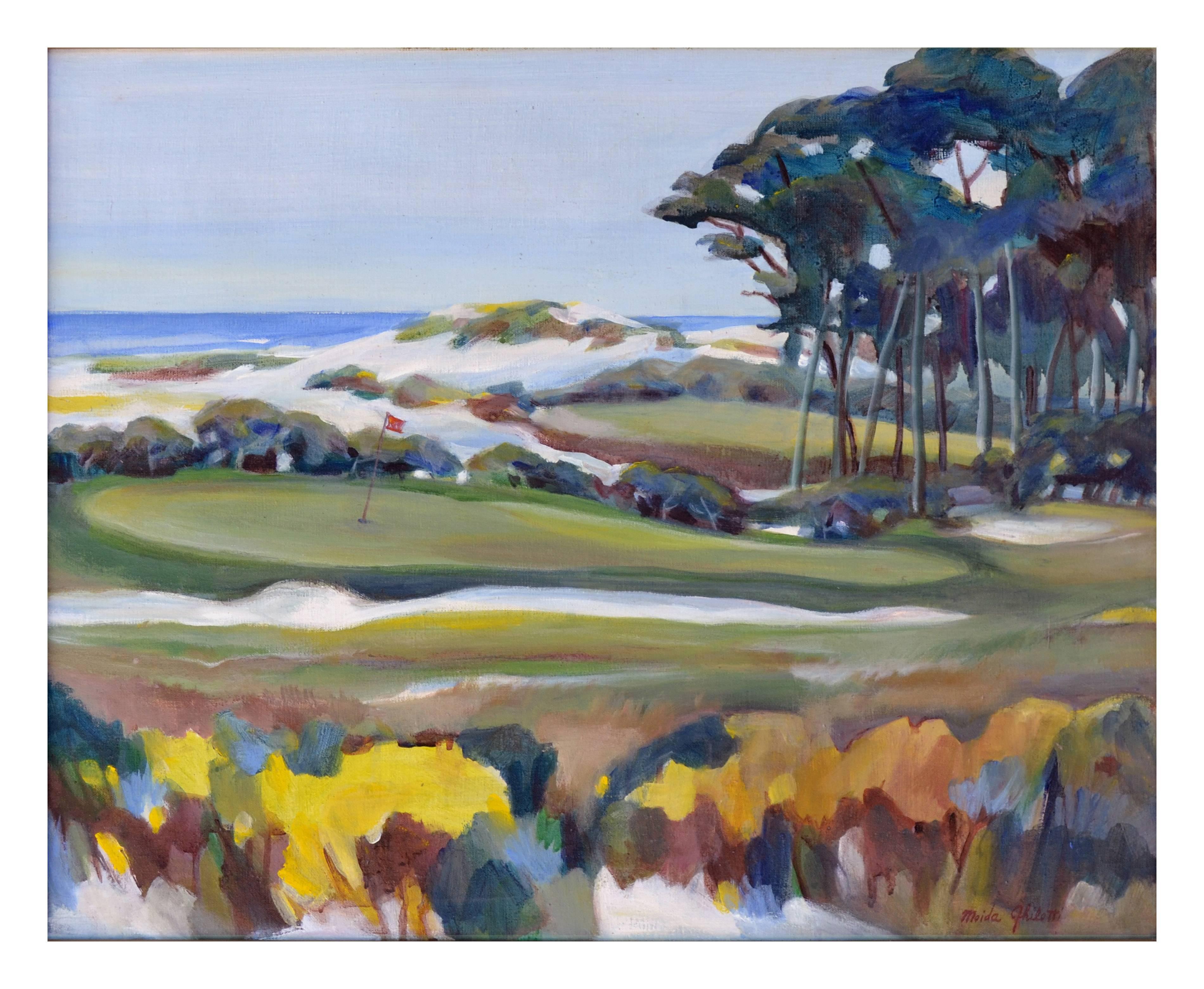 On the Green, Monterey Bay Landscape  - Painting by Maida Elizabeth Ghilotti