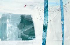 "Emerging Spring" - Blue & White Abstract with Trees