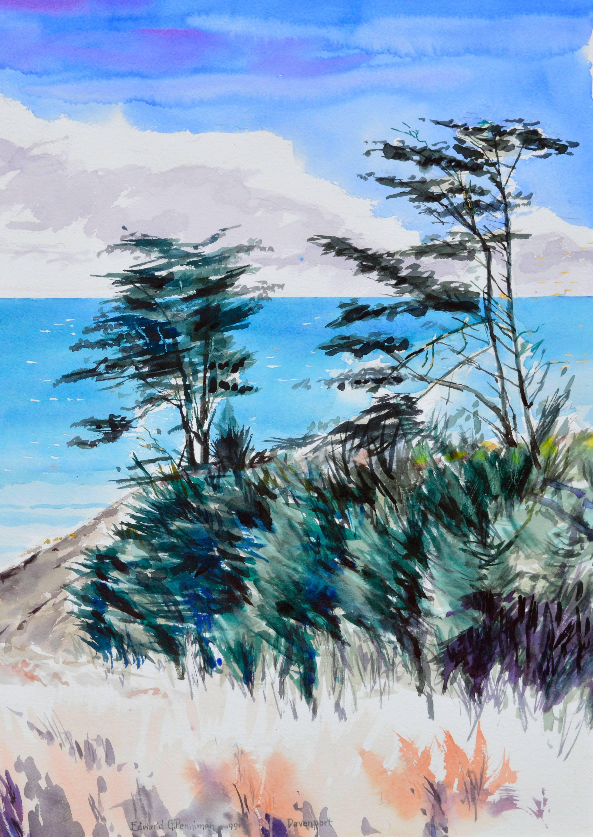 Paysage marin de Davenport, Californie - Impressionnisme américain Painting par Edward Penniman