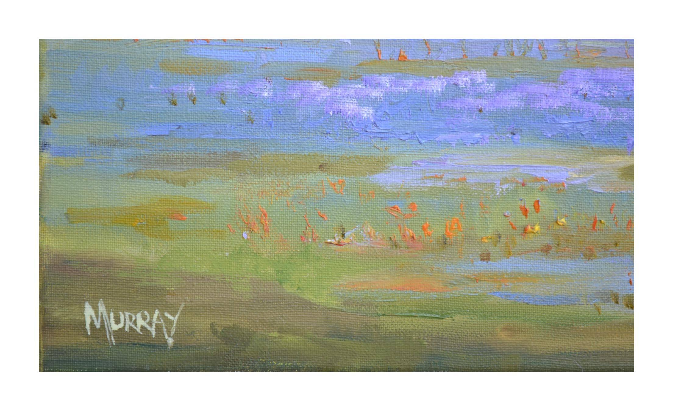 Fields Lupine de Californie - Paysage avec fleurs sauvages  - Gris Landscape Painting par Kathleen Murray