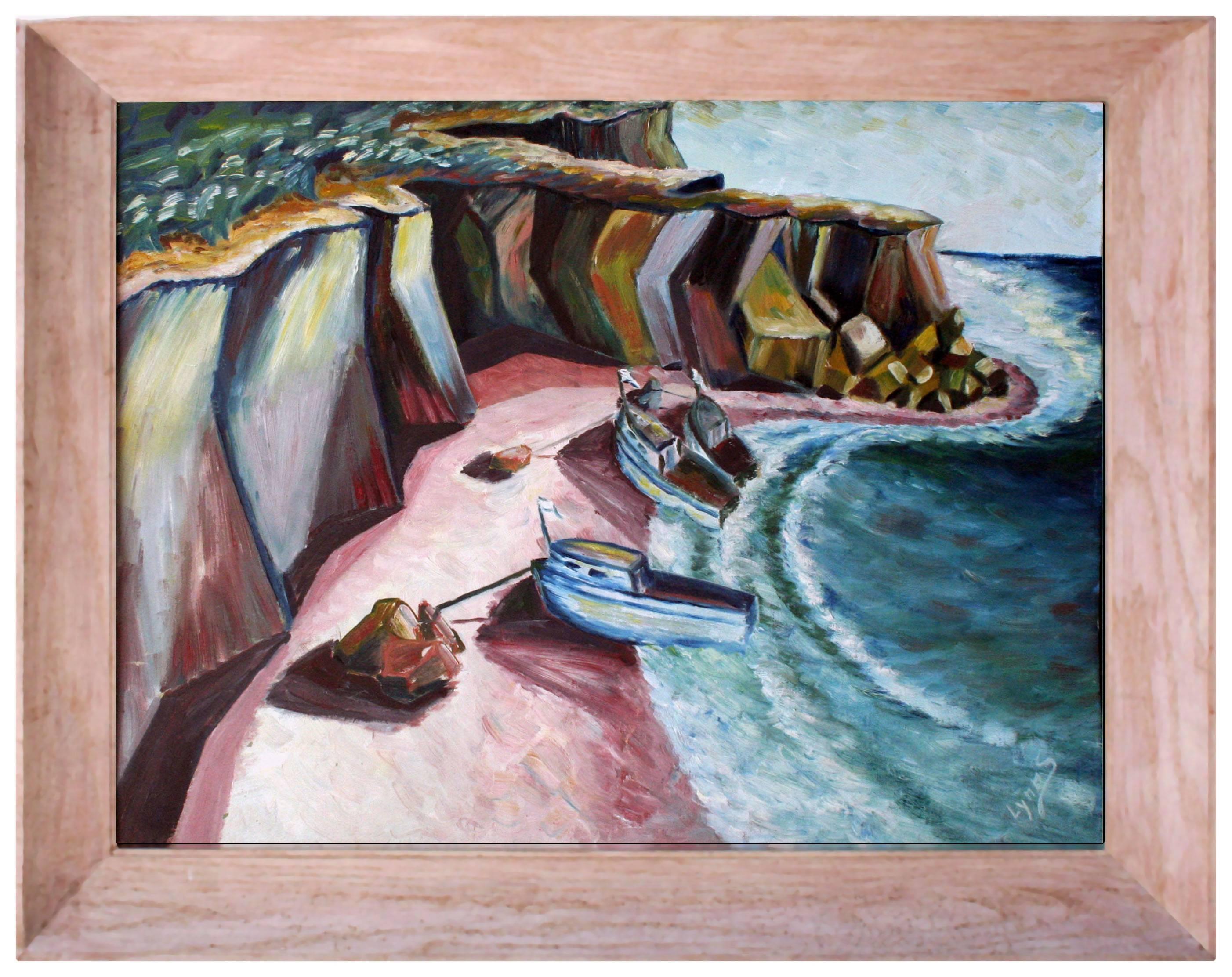 Lynn Stockton Landscape Painting - Bold Modernist Cliffs