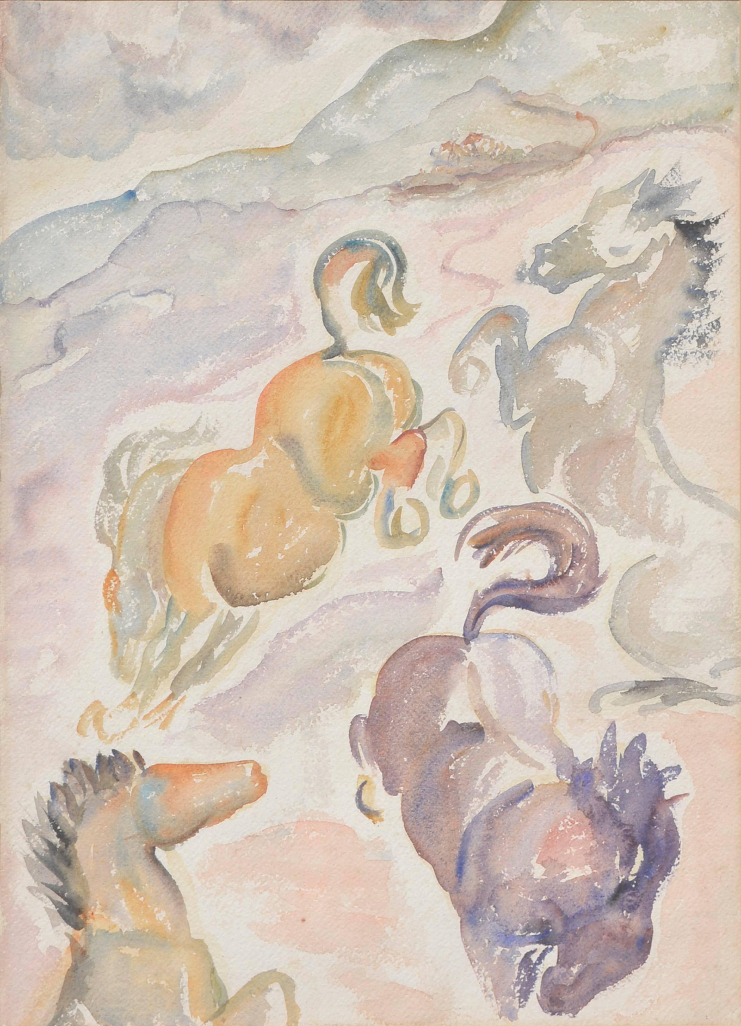 Playful Pastel Horses - Painting by Unknown
