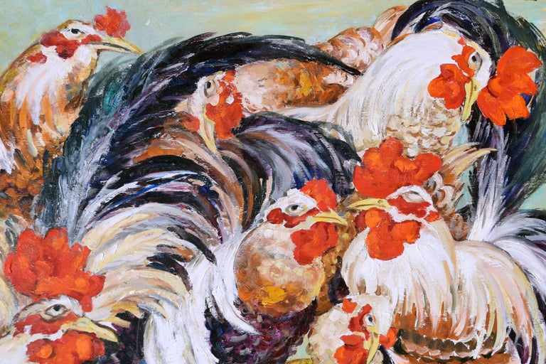 Mid Century Le Coq Gaulois, French Roosters - American Impressionist Painting by Helen Enoch Gleiforst