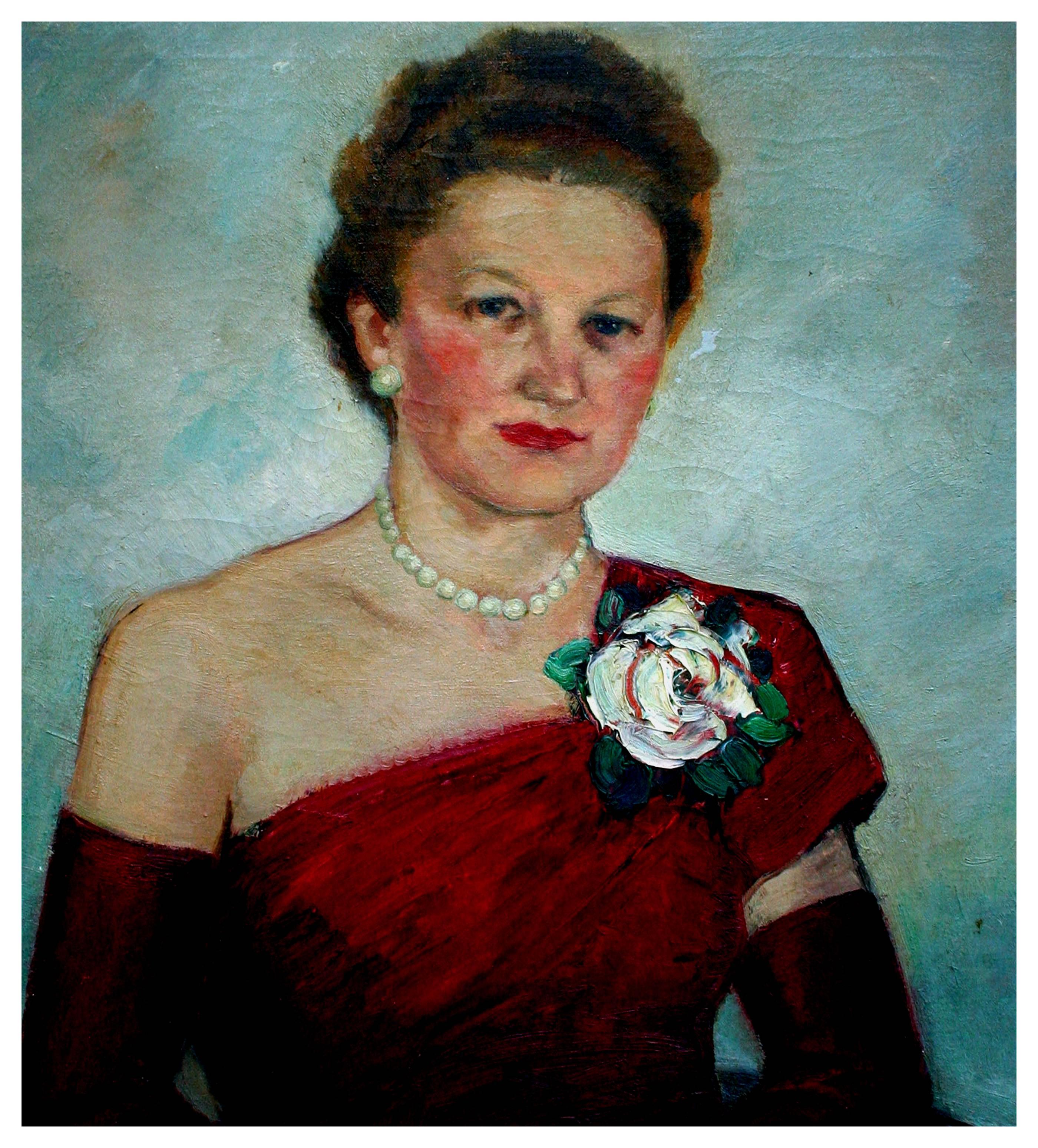 The White Rose Portrait of Woman - Painting by Maria Von Ridelstein