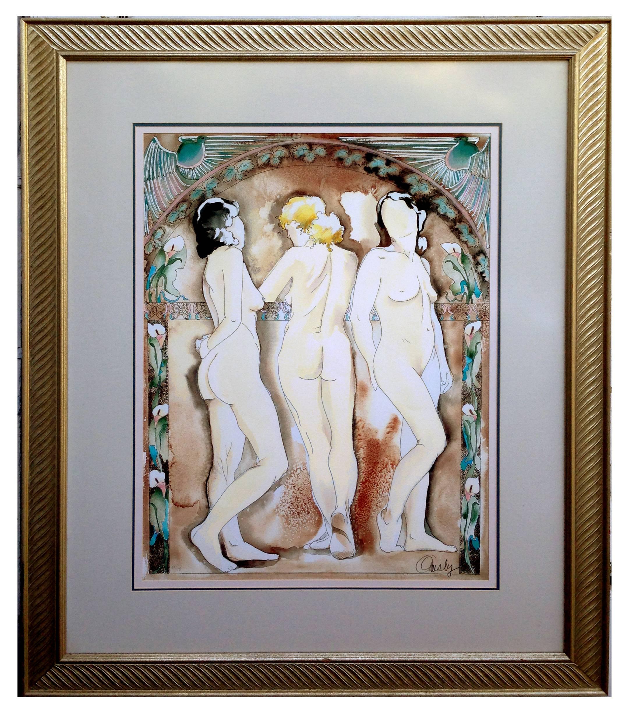 Anne Ormsby Figurative Print - "The Aunties" - Figurative Abstract Limited Edition Print, 20/100