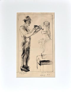 "Roy Zoelin the Sculpture" - Figurative Drawing of Artist at Work 