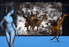 Vintage Figurative Abstract Limited Edition Print  "One in and Two Out"