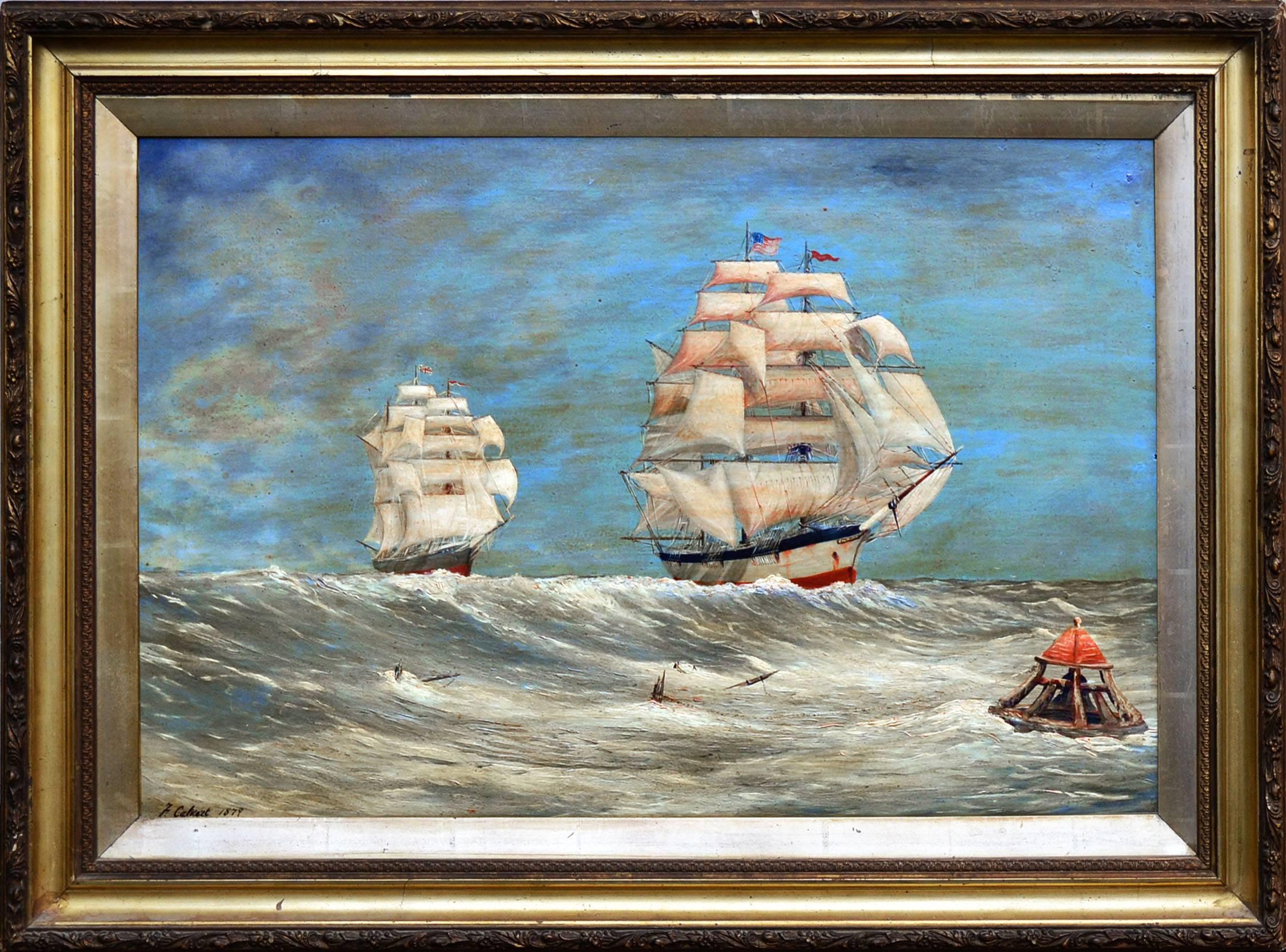 Unknown Landscape Painting - 1870s Schooners Under Sail After Frederick Calvert