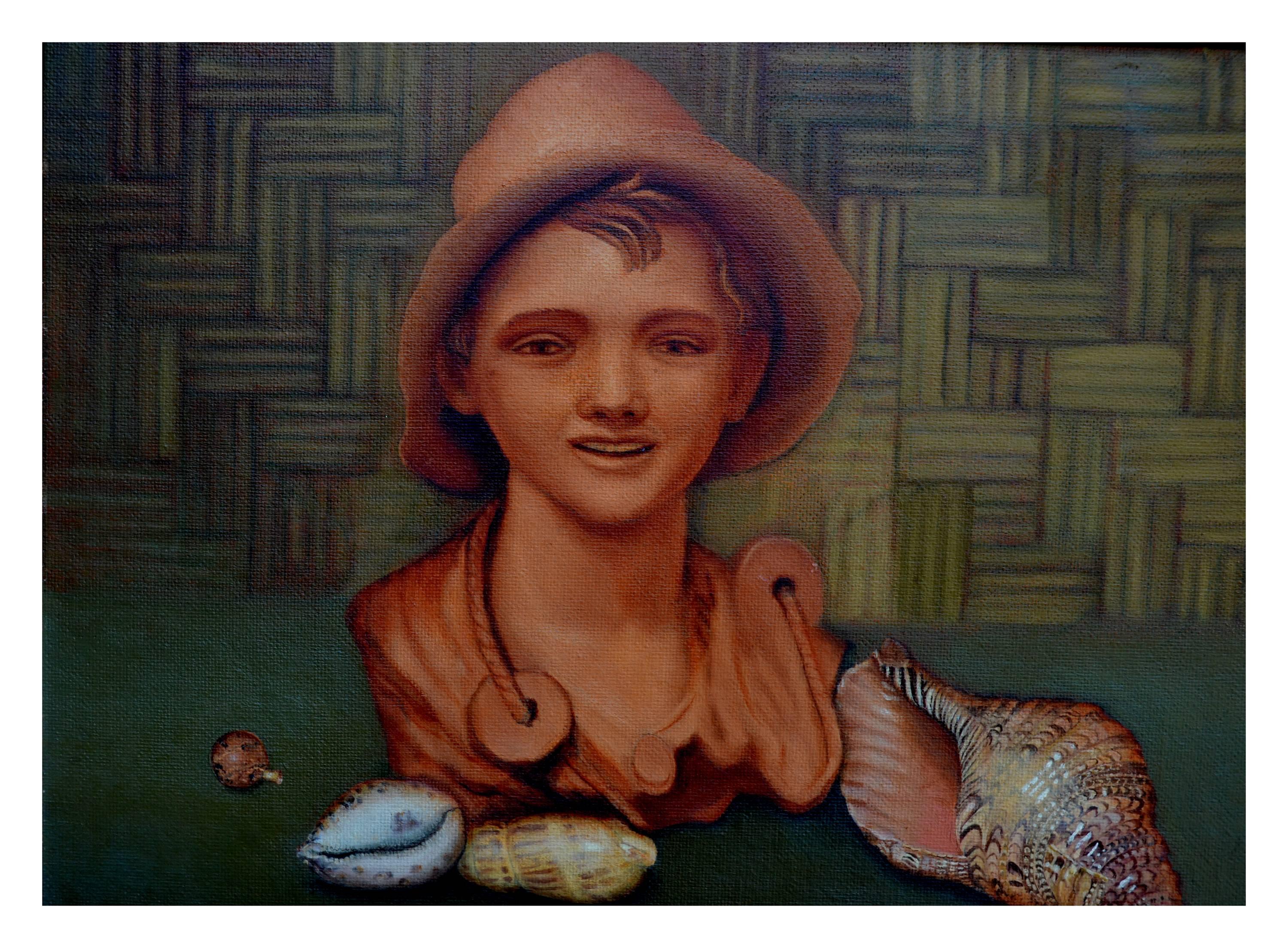 Mid-Century-Stillleben mit Skulptur eines jungen Jungen – Painting von Leila Sullivan