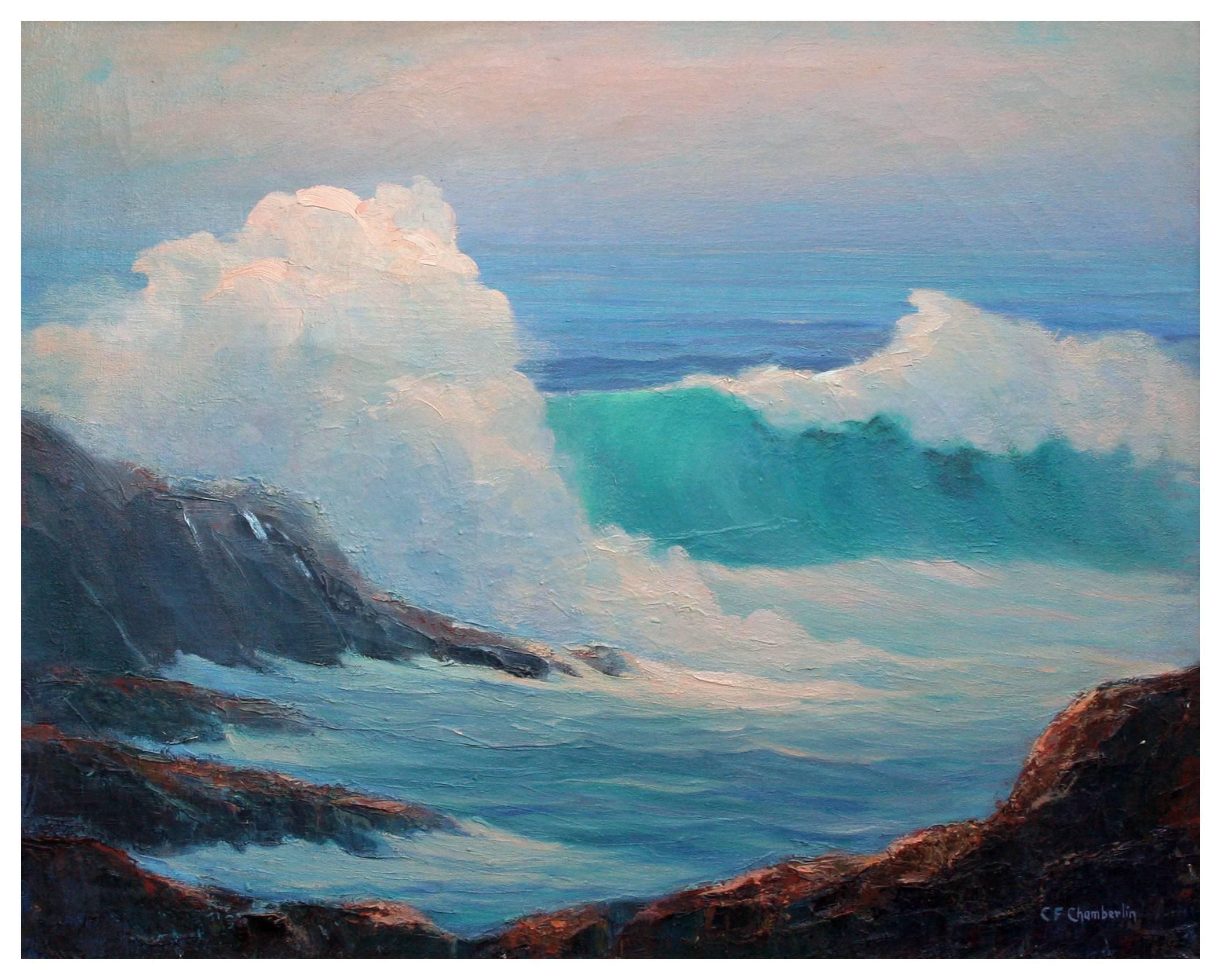 Paysage marin de rochers de Californie du Nord du milieu du siècle dernier  - Painting de Cecil F. Chamberlin
