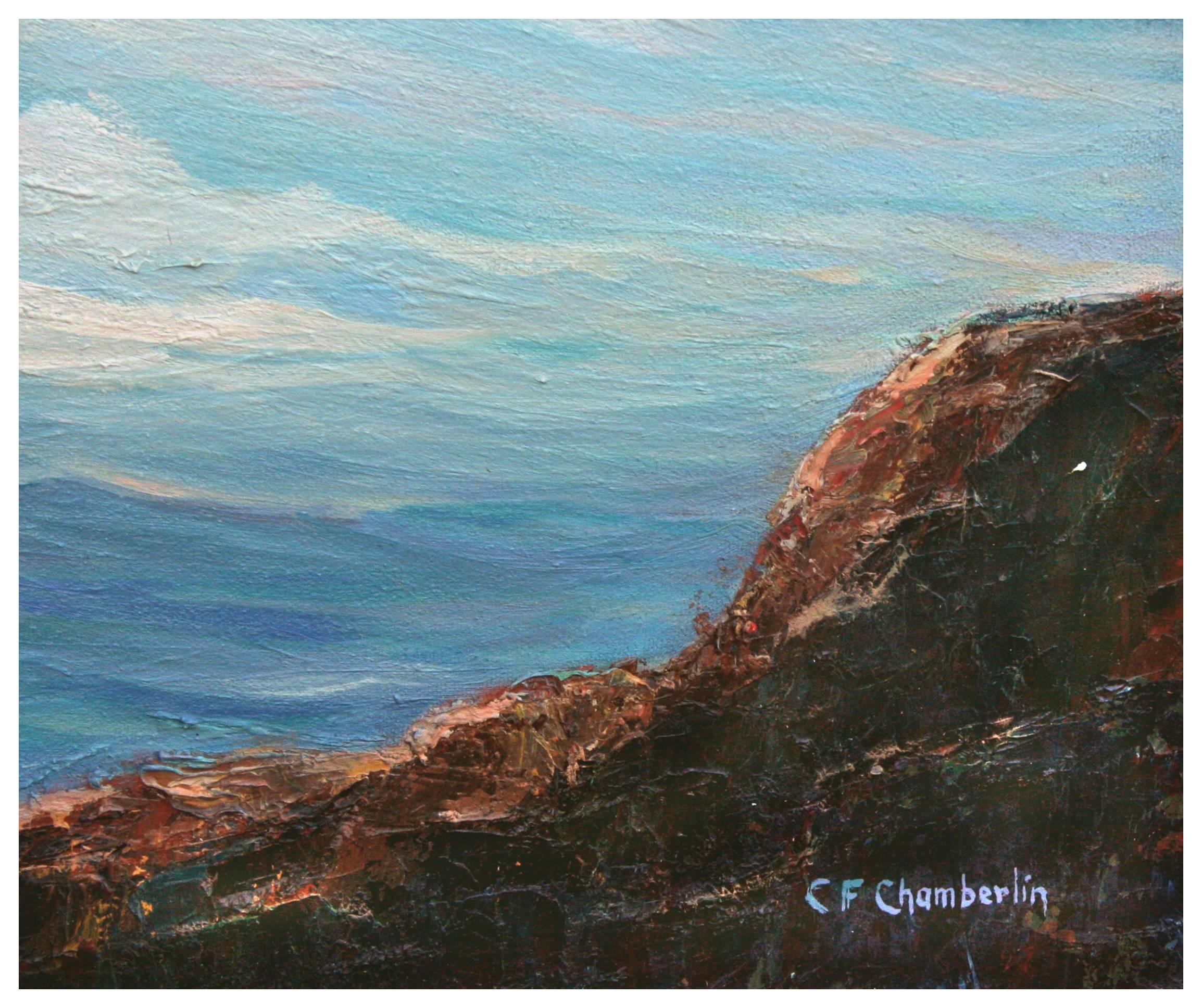 Paysage marin de rochers de Californie du Nord du milieu du siècle dernier  - Noir Landscape Painting par Cecil F. Chamberlin