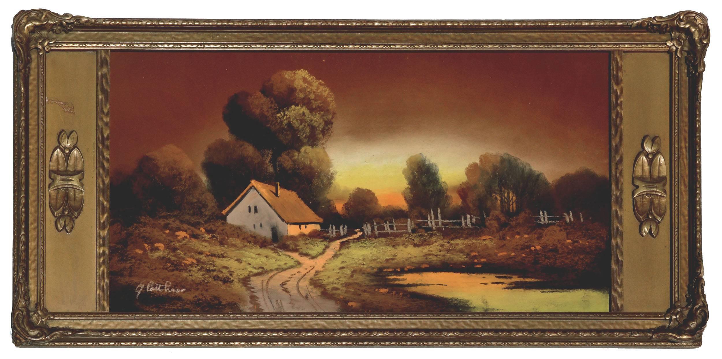 Albert Francis Glatthaar Landscape Art - Early 19th Century Country Cottage Pastel Landscape
