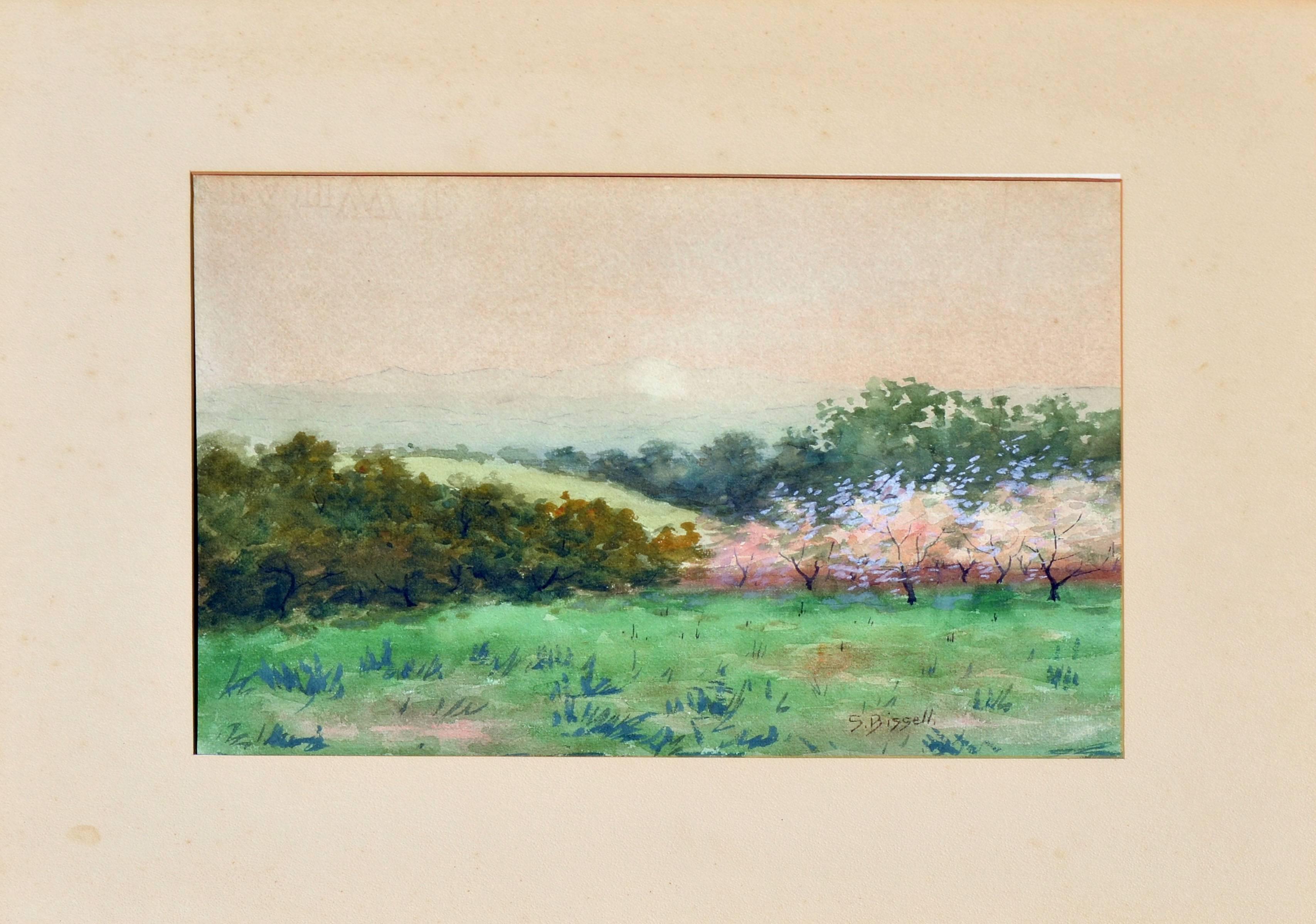 Late 19th Century Meadow and Hills Landscape - Painting by Susan Field Bissell