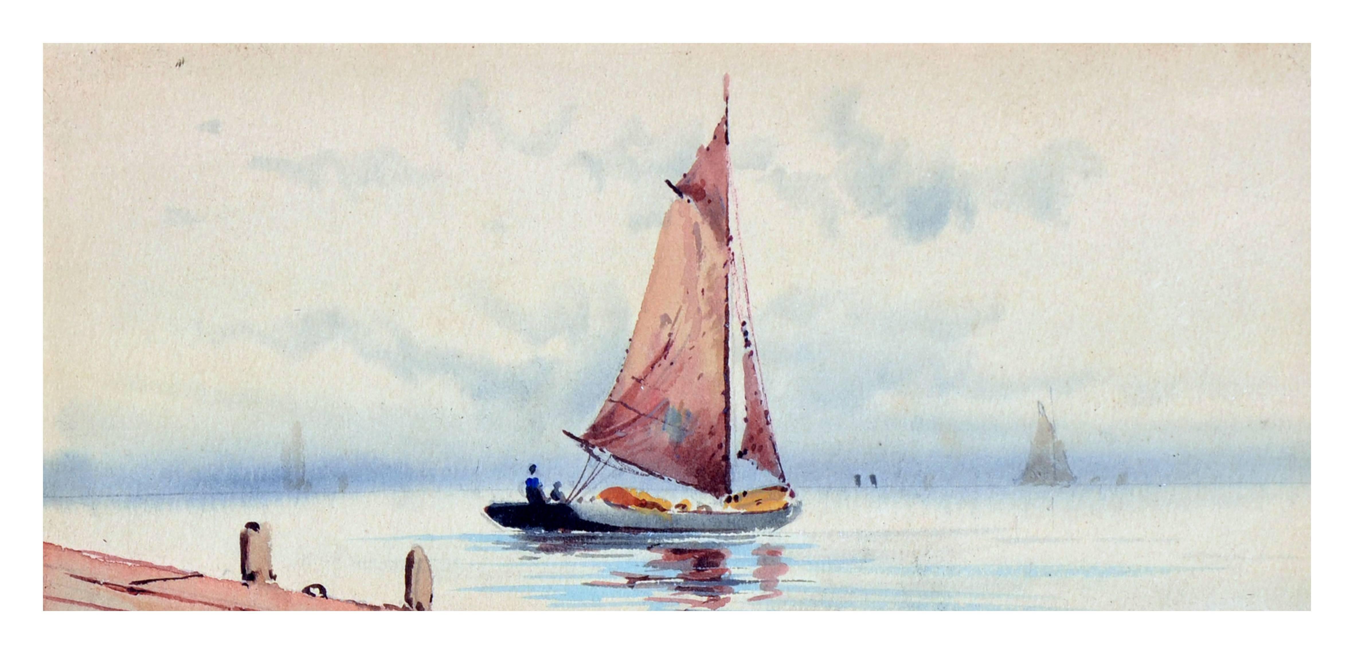 Sailboats on the Maine Coast - Painting by Unknown