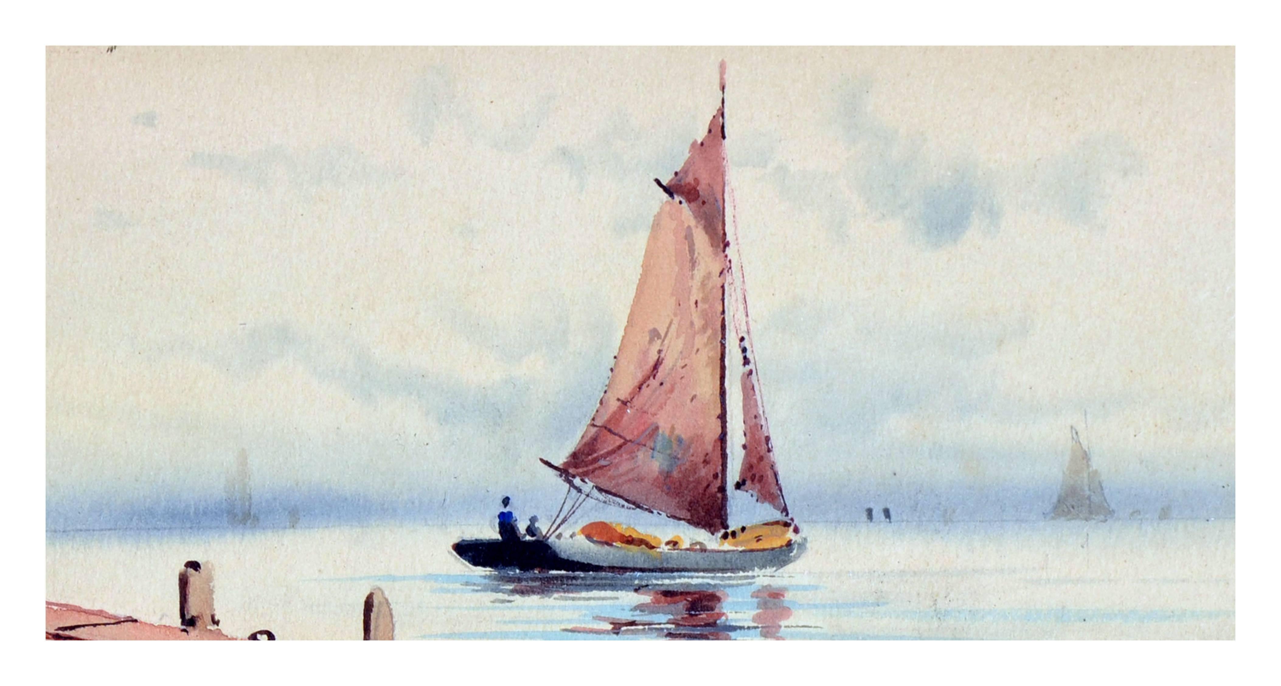 Sailboats on the Maine Coast - Impressionist Painting by Unknown