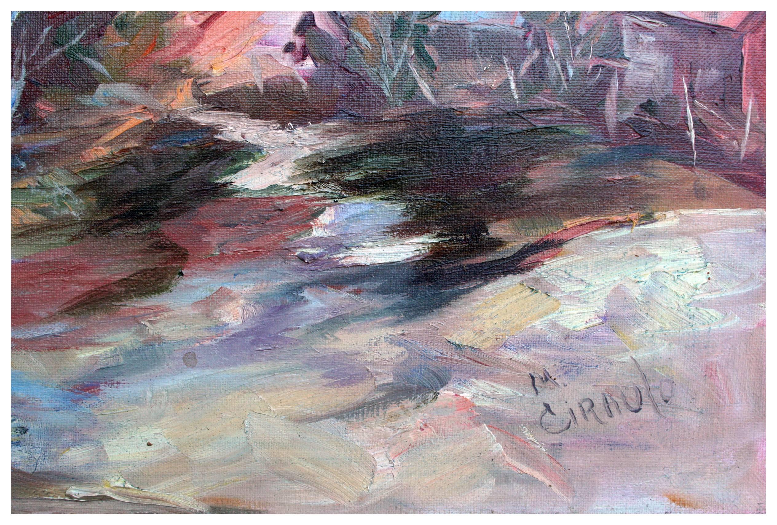 Paysage de ferme majestueux et coloré au sommet de la montagne  - Marron Landscape Painting par Unknown