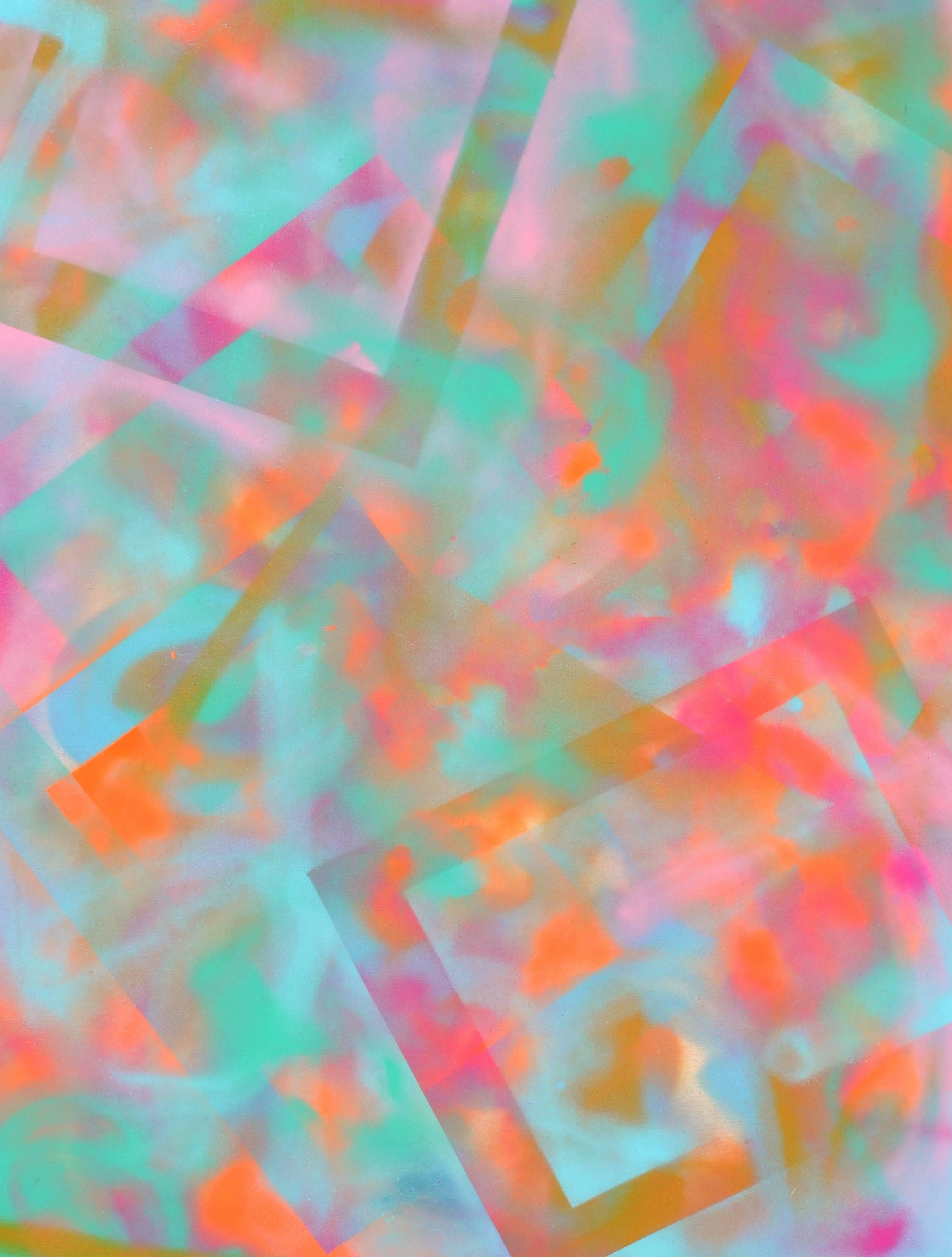 Pink and Cyan Abstract - Painting by Unknown