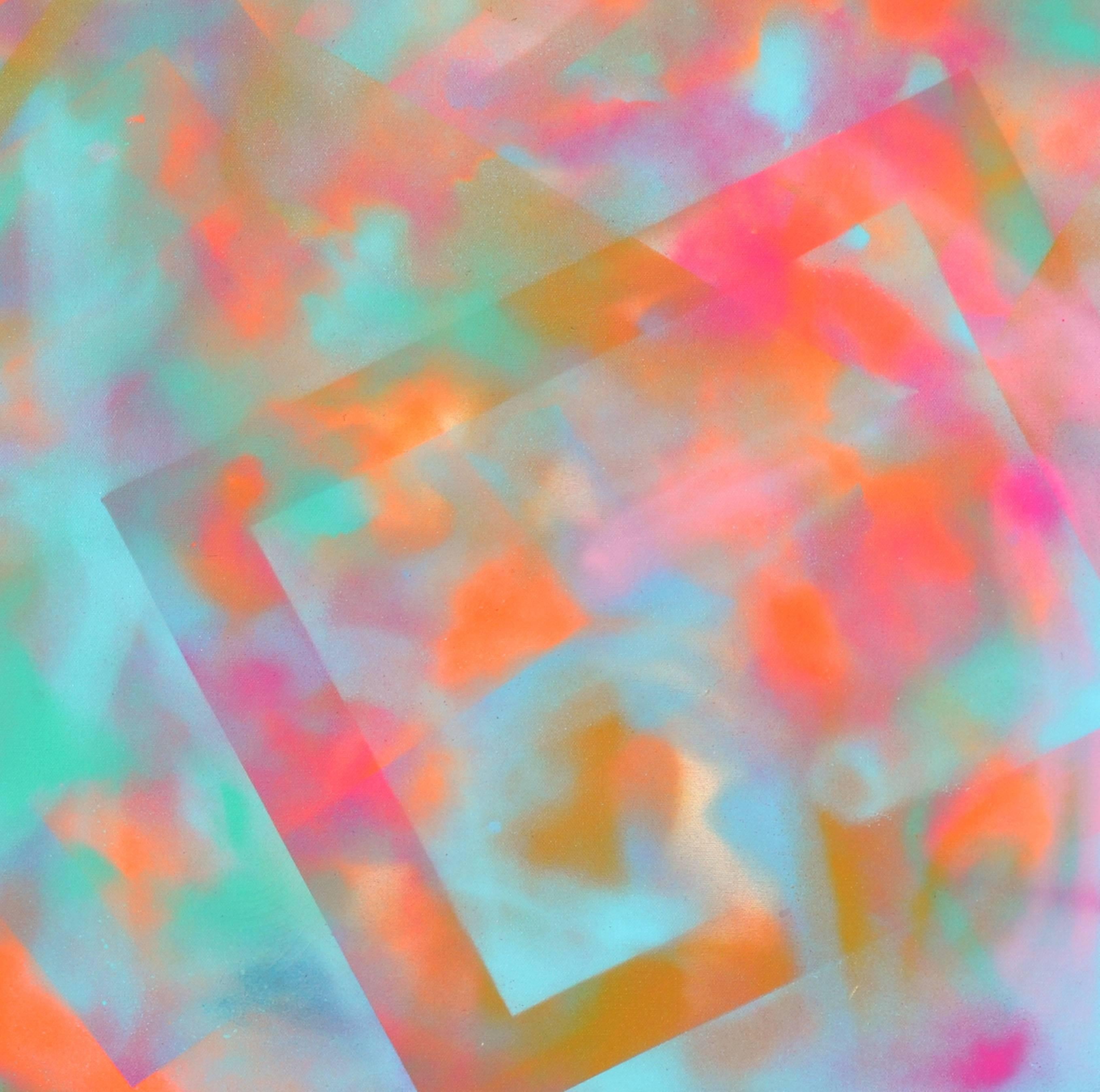 Pink and Cyan Abstract - Green Abstract Painting by Unknown