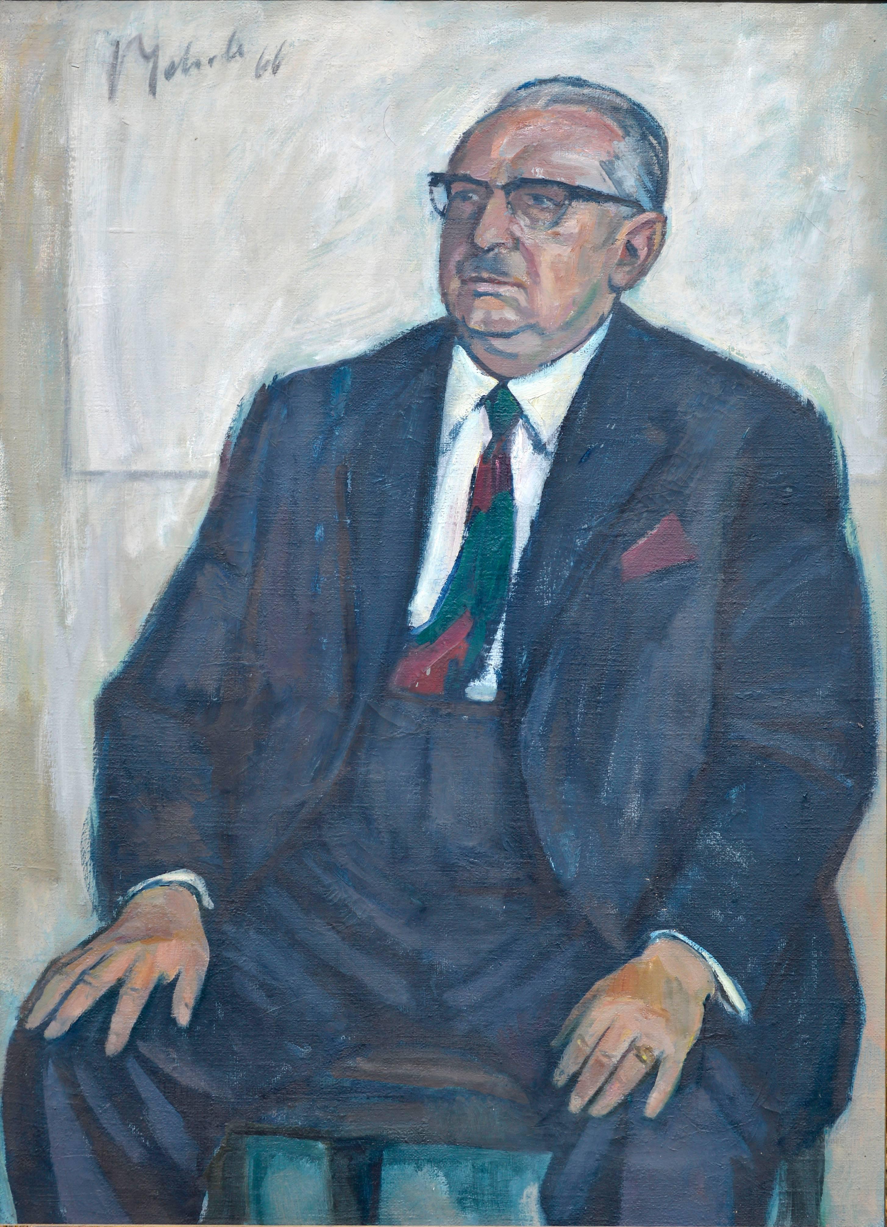Mid Century Large Scale Portrait of Dr. Plattner - Painting by Josef Mehrle