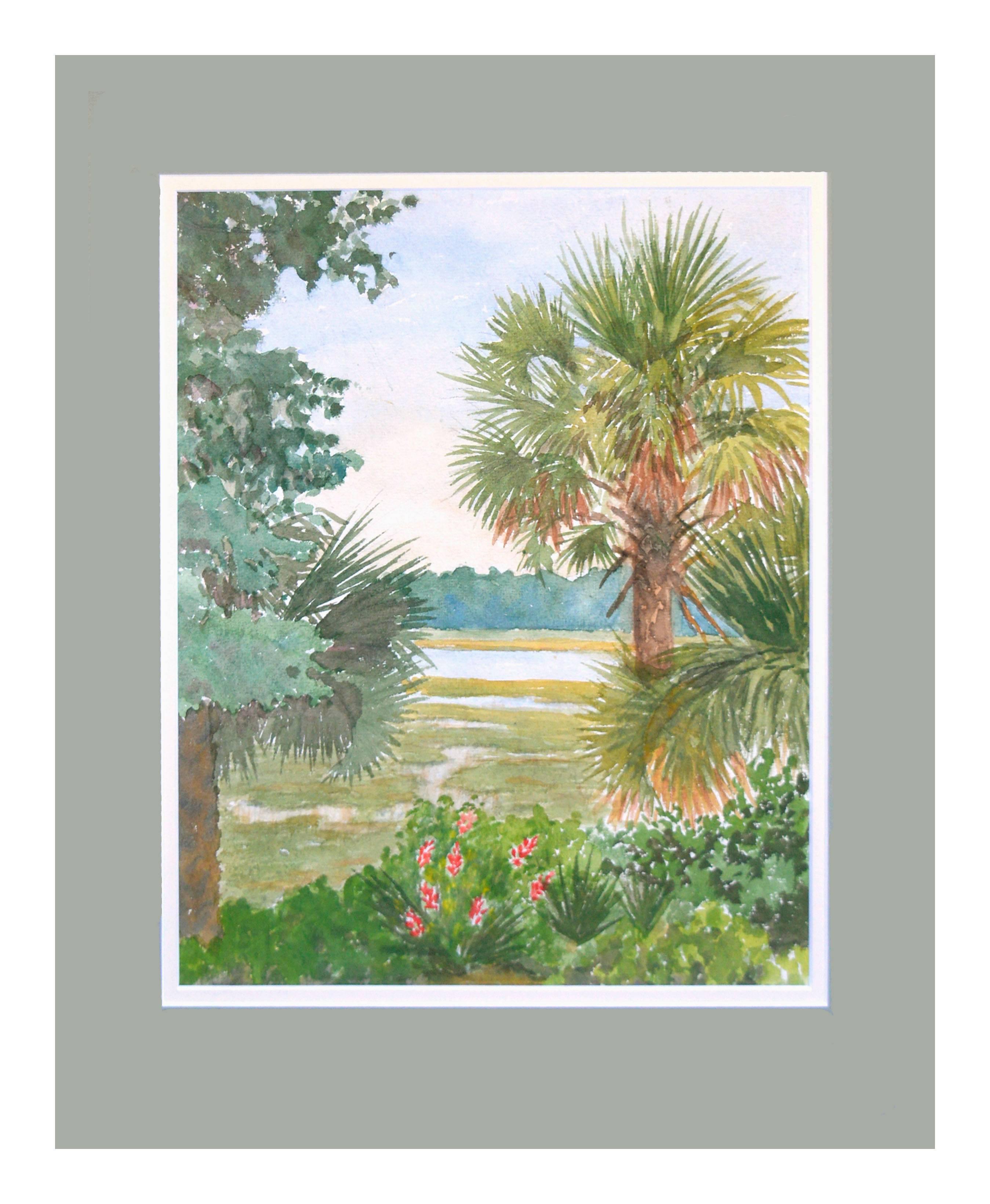 Paysage californien  l'aquarelle des annes 1930 -  Palmiers   - Painting de Margaret E. Rogers