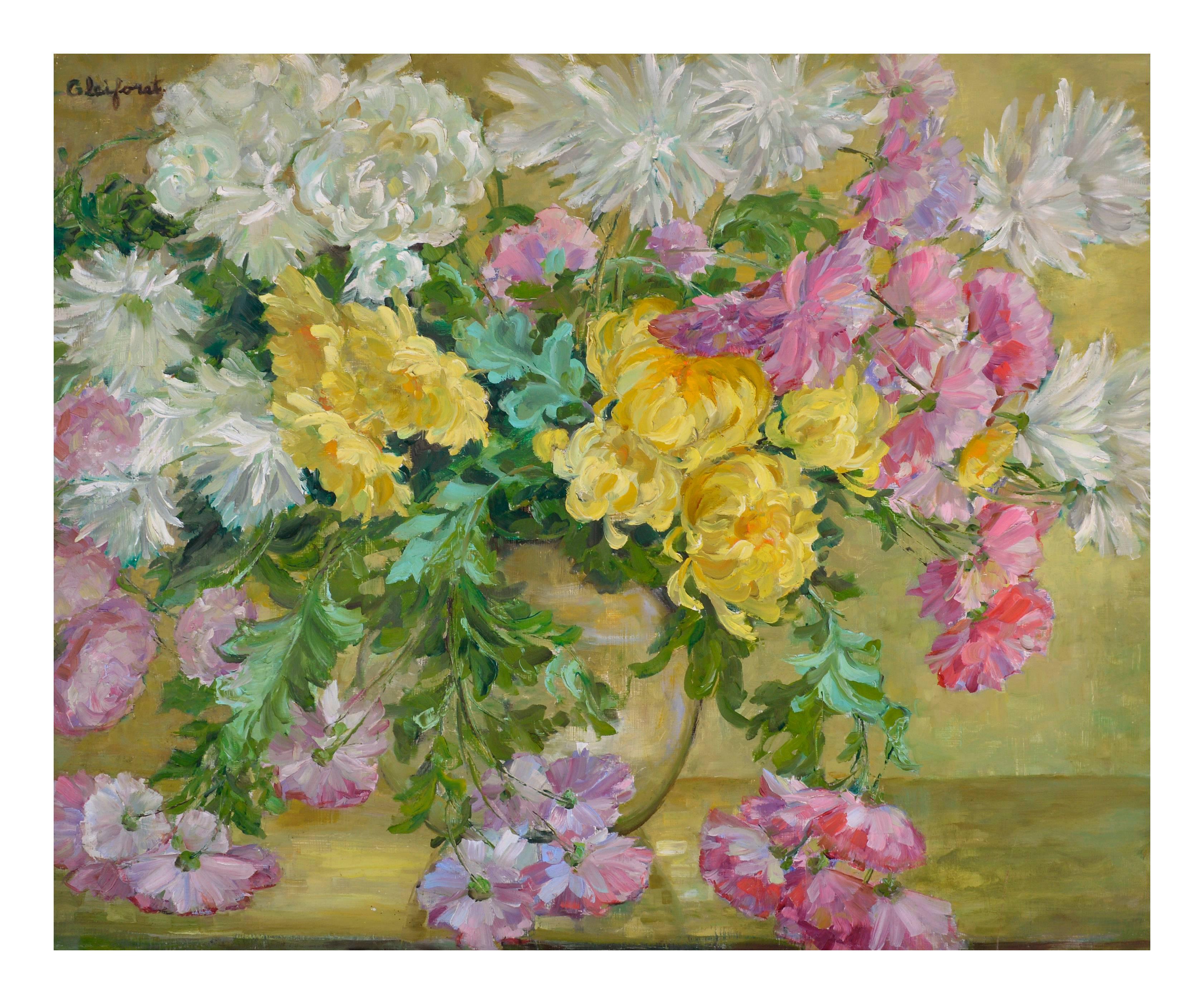 Chrysanthemums & Cosmos Bouquet  - Painting by Helen Enoch Gleiforst