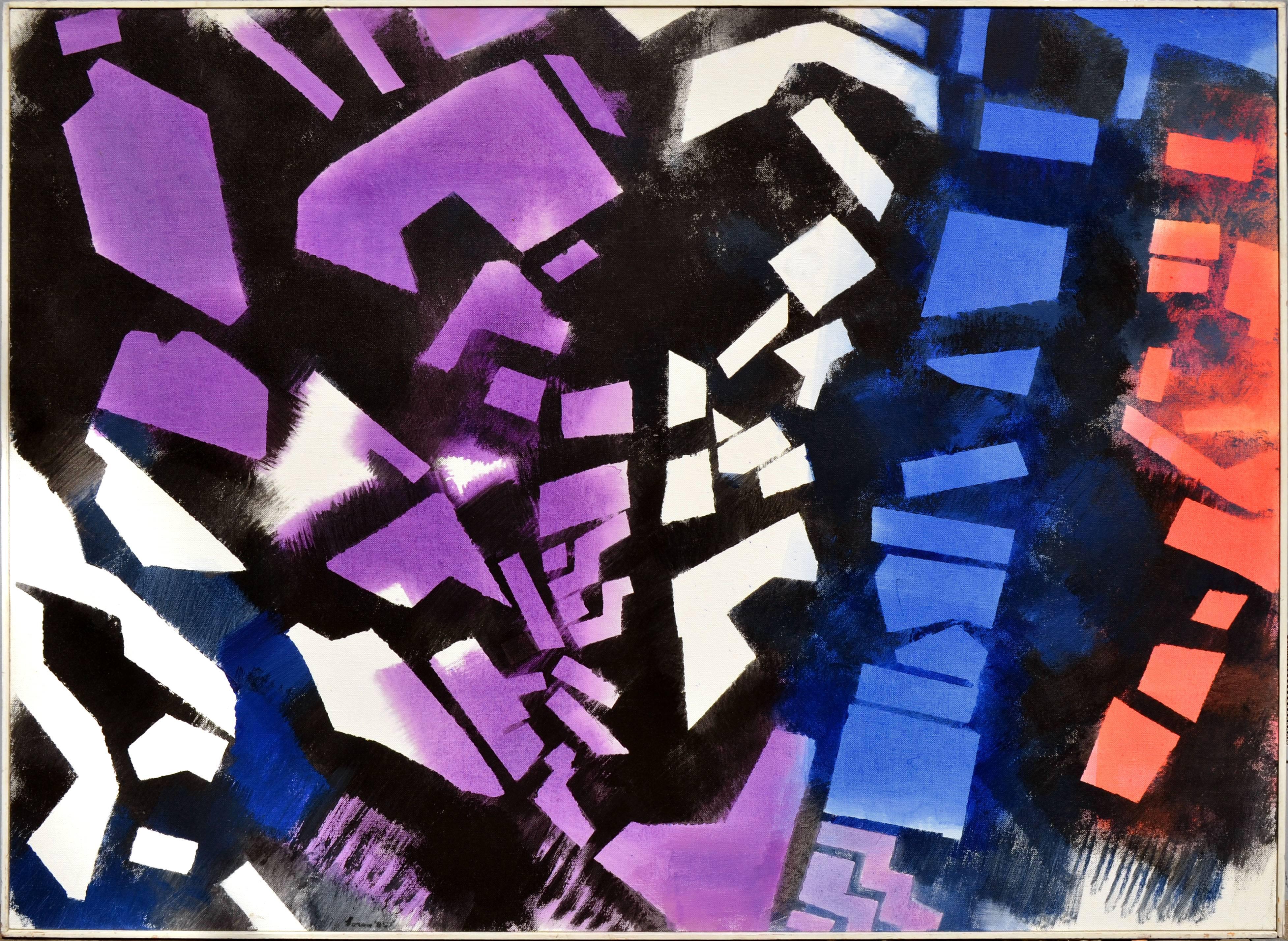 Abstract Painting di Erle Loran - "Derive rocciose" Paesaggio astratto moderno geometrico di grandi dimensioni del Wyoming