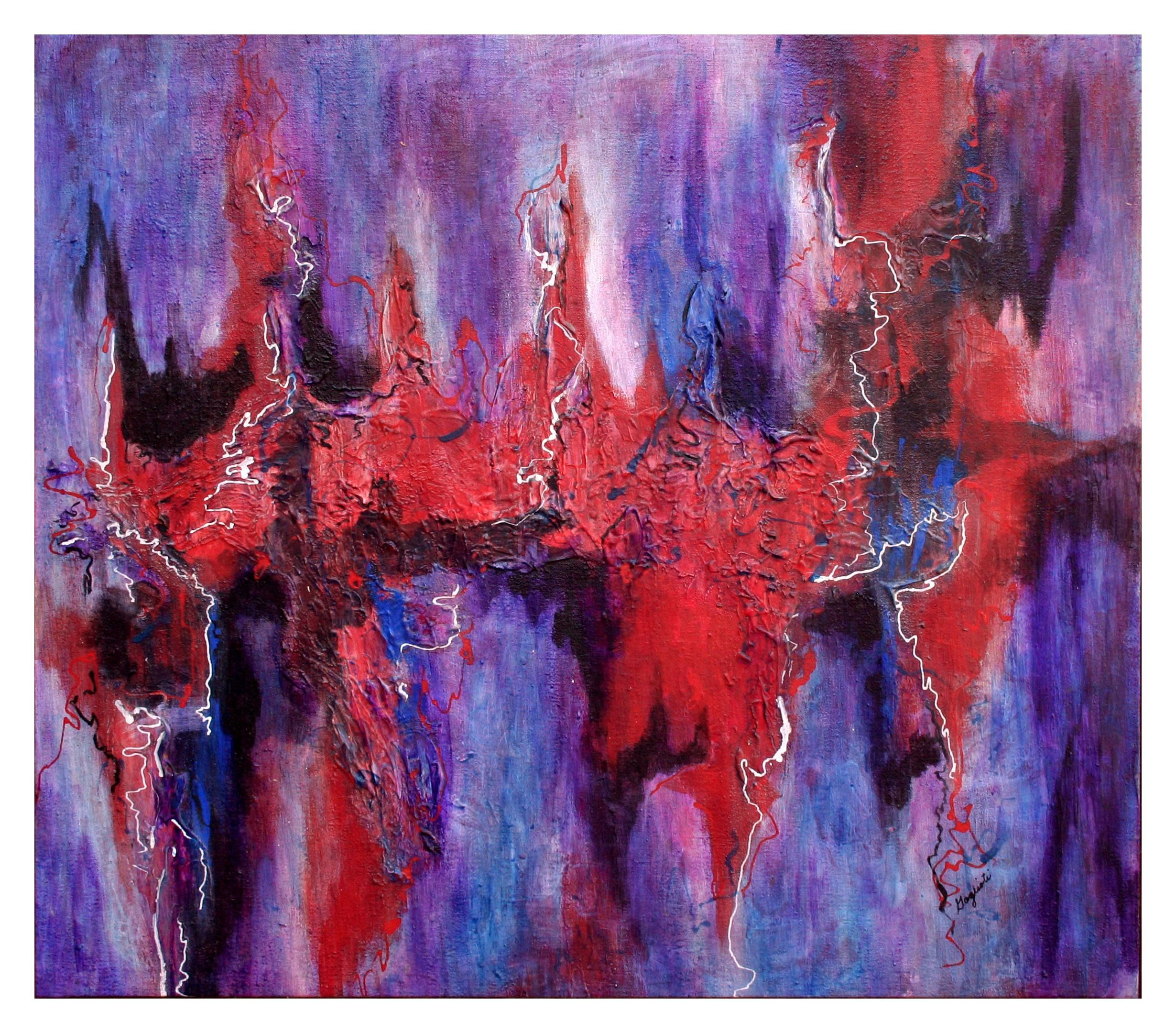 Rot und Lila Abstrakt – Painting von Patricia Gaglioti