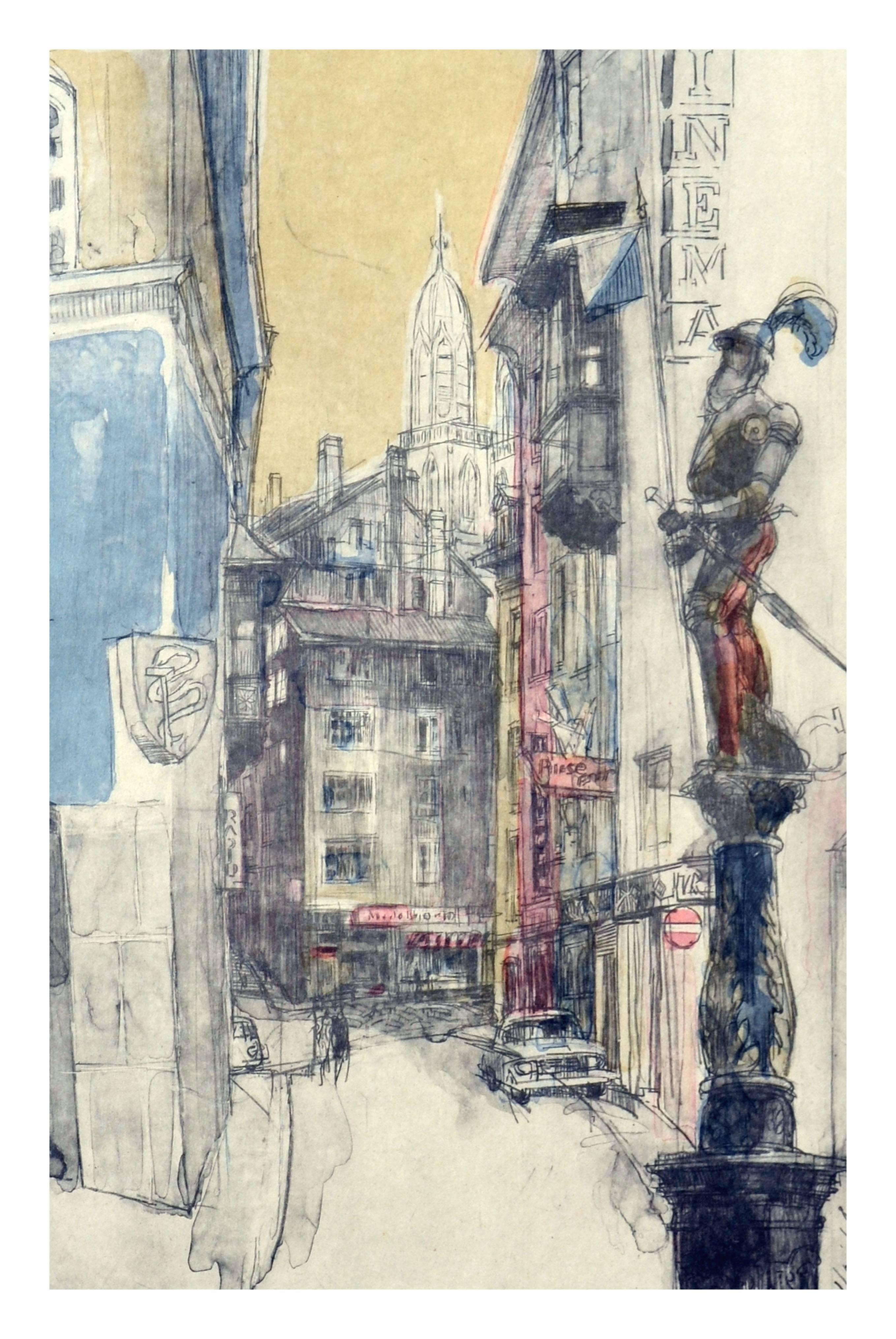Paysage urbain, New York - Impressionnisme Print par Leon Kroll