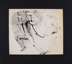 San Giorgio e il drago, disegno espressionista astratto - inchiostro su carta, firmato