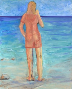 Donna sulla spiaggia - Pittura figurativa contemporanea espressiva a olio