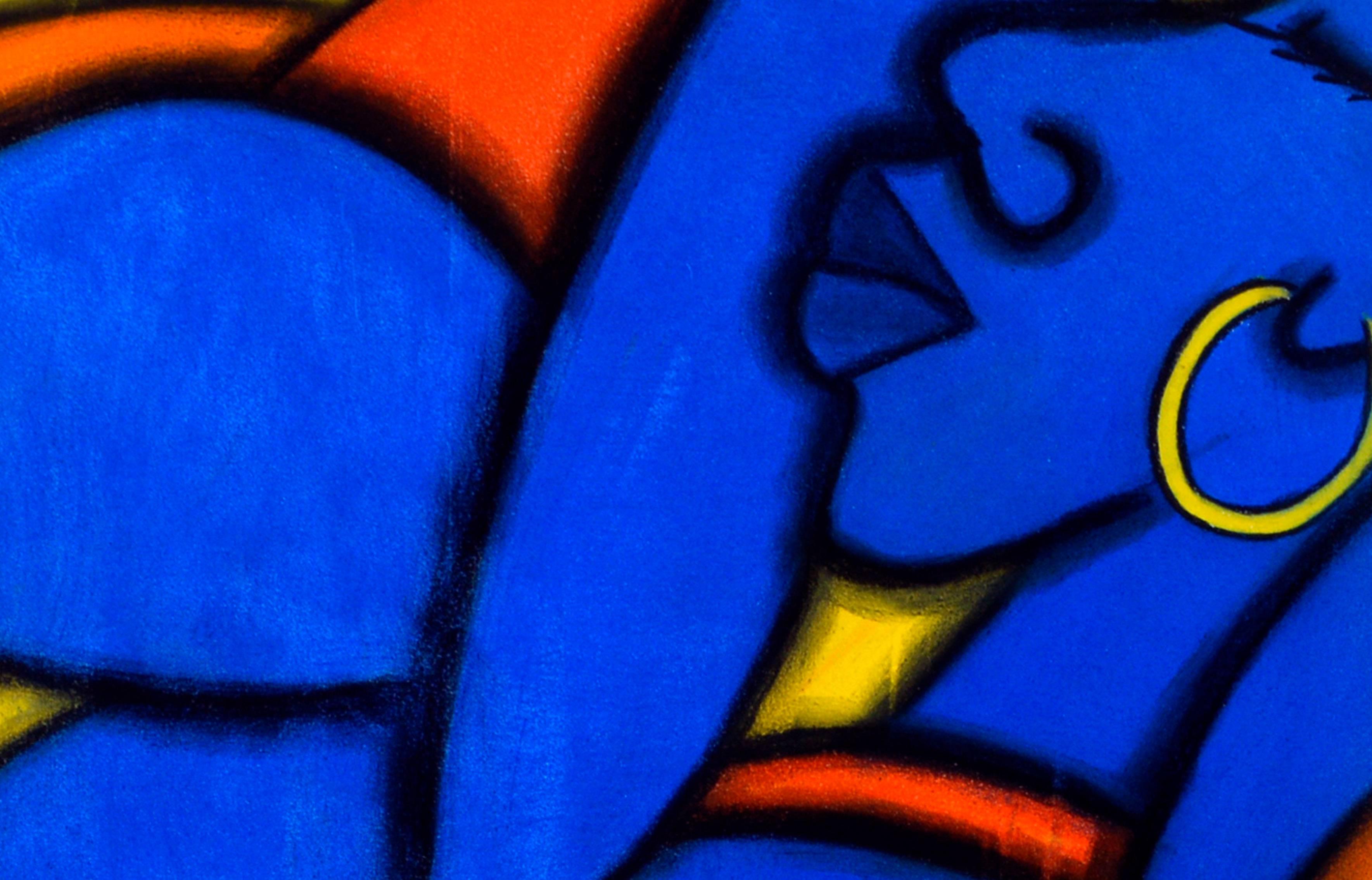 Woman with Hoop Ohrring - Blaues Gesicht Figurative Abstrakte Frau (Abstrakter Expressionismus), Art, von Kelvin Curry