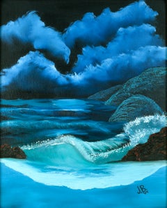 Seascape Nocturne - Crashing Waves at Night, Original Painting in Acrylic