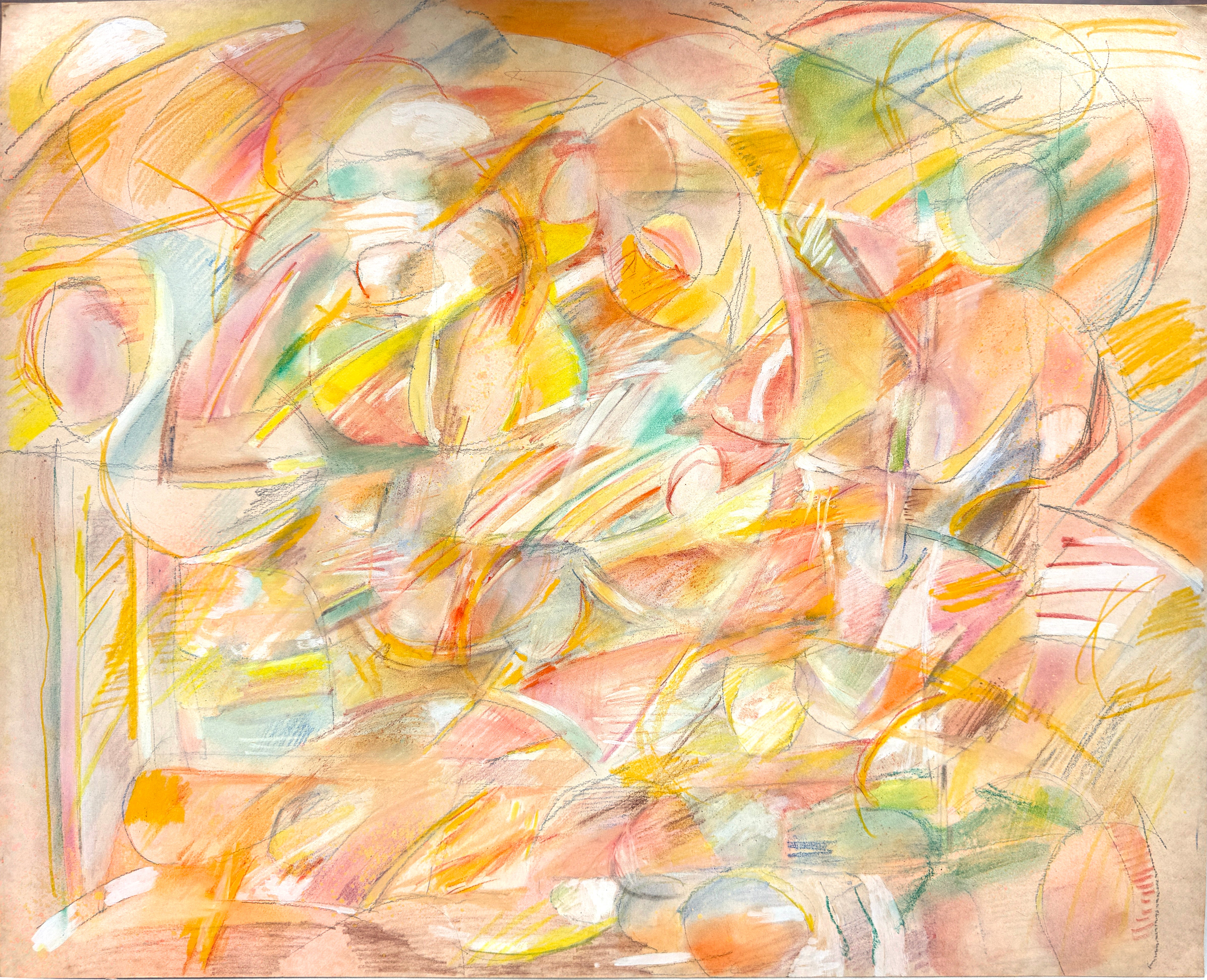 Abstract Expressionist Oil Crayon, Original Signed Work by David Ronce

Engaging and energetic piece by David Ronce (American 20th/21st Century. The piece features a high-energy density of overlapping, rhythmic curves and sweeping arcs that create a