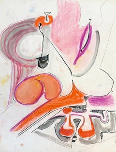Organic Shapes in Orange and Purple, Original Pastel Drawing by Felix Ruvolo