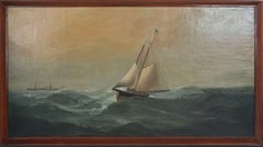 Seefahrtsbild aus dem späten 19. Jahrhundert: Lotsenschoner in San Francisco bei schwerem Seegang, signiert