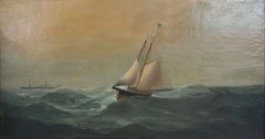 Seefahrtsbild aus dem späten 19. Jahrhundert: Lotsenschoner in San Francisco bei schwerem Seegang, signiert