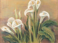 Calla Lilies - Vintage Pastel Drawing, Signed 1965