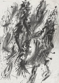 Abstract Charcoal and India Ink Drawing - Original Organic Abstract by Ruvolo