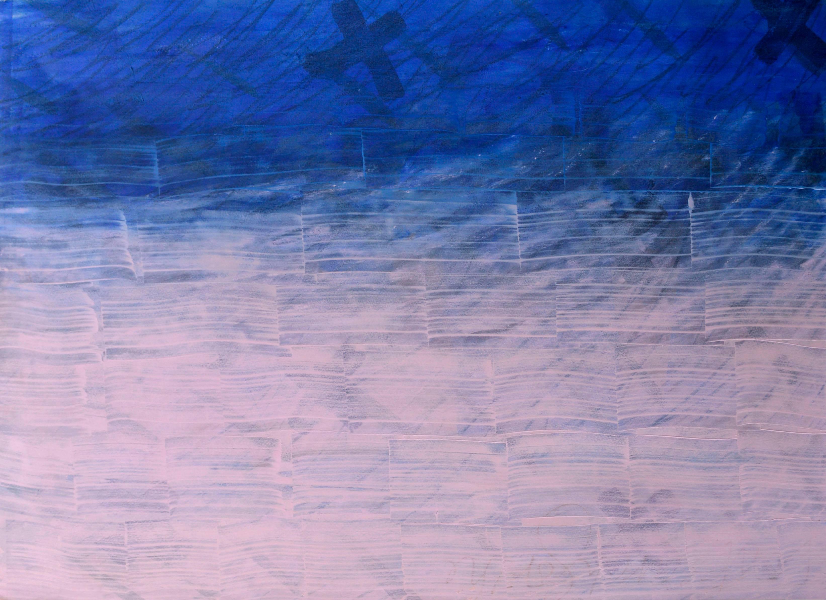 Gorgeous vintage pink and blue ombre abstract by Maureen Fenton-Hansen (American, 1946-2007). Signed and dated 