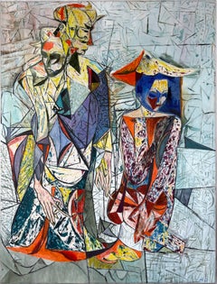 Pittura figurativa astratta di San Francisco raffigurante personaggi di un’opera asiatica, 1998