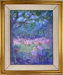 Escena figurativa impresionista, «Baby Steps», pintura al óleo original, firmada