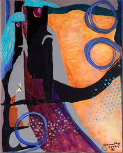 Figures and Rings - Abstracted Composition in Acrylic on Canvas, Signed