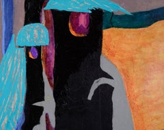 Figures and Rings - Abstracted Composition in Acrylic on Canvas, Signed