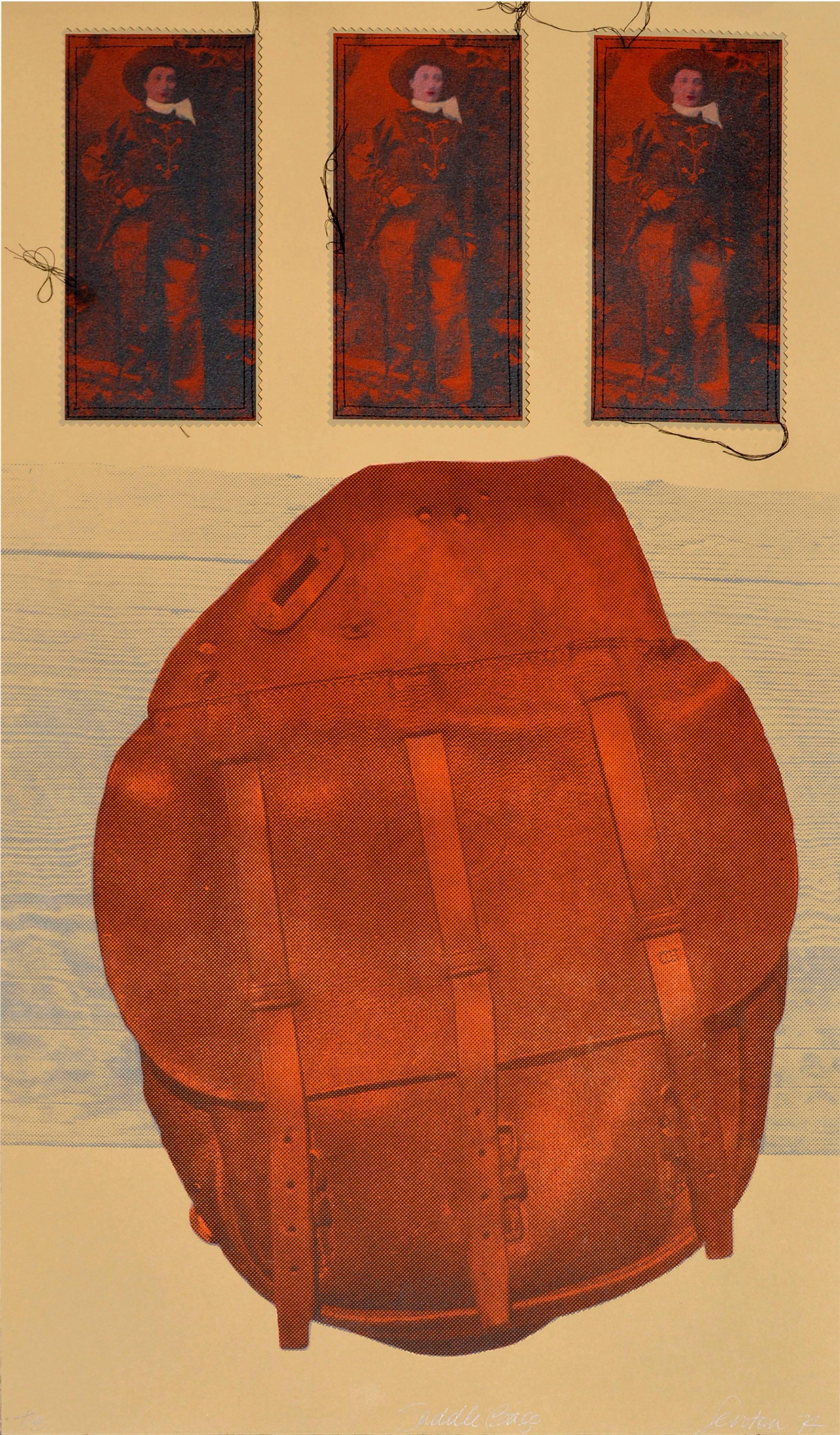 Maureen Fenton-Hansen Figurative Print – ""Saddle Bags"", limitierte Auflage Mixed Media Modern Pop Art Lichtdruck, 4/6 